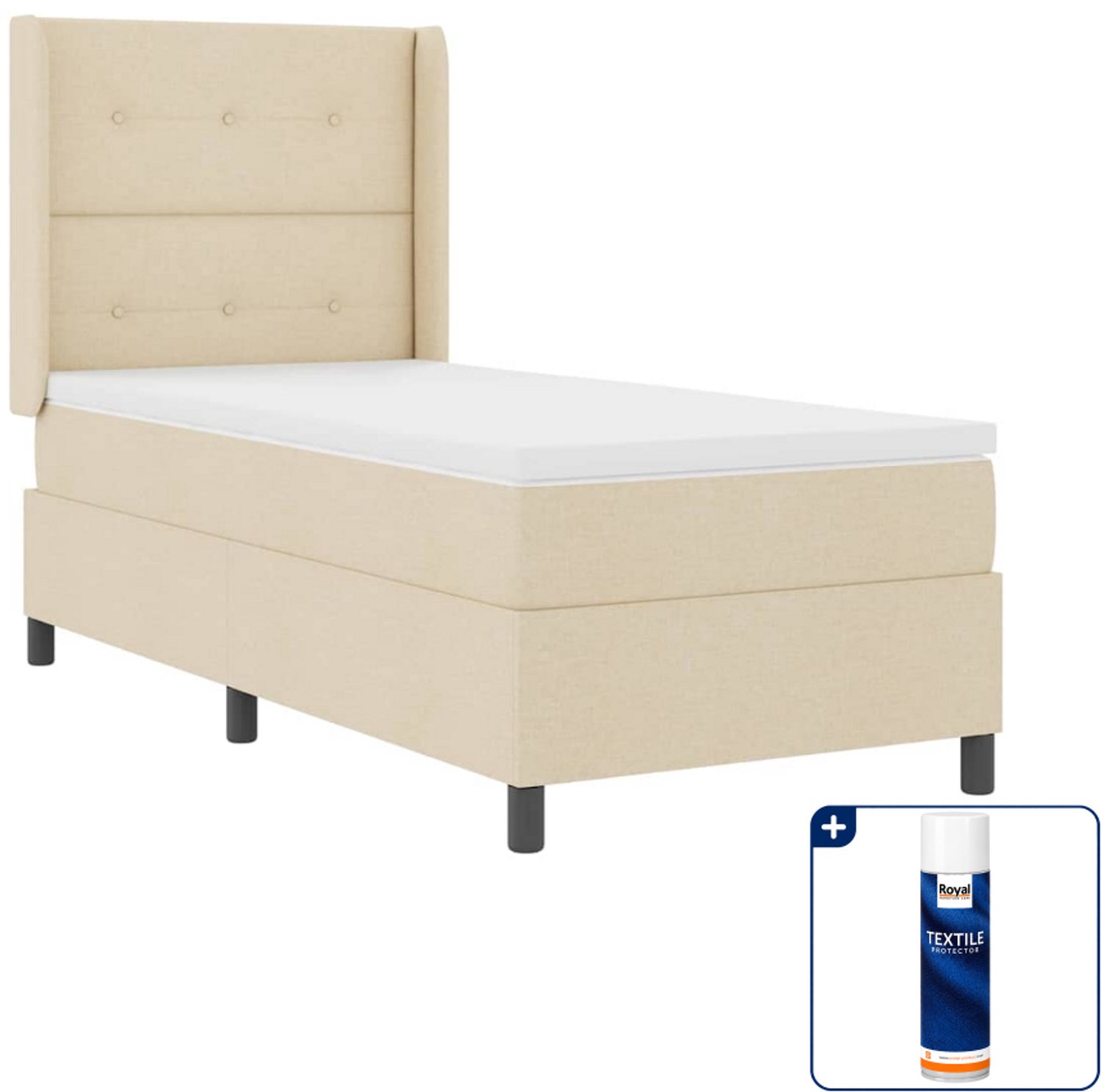 vidaXL led boxspring - 100 x 200 cm - crème - Inclusief textielbeschermer 500 ml