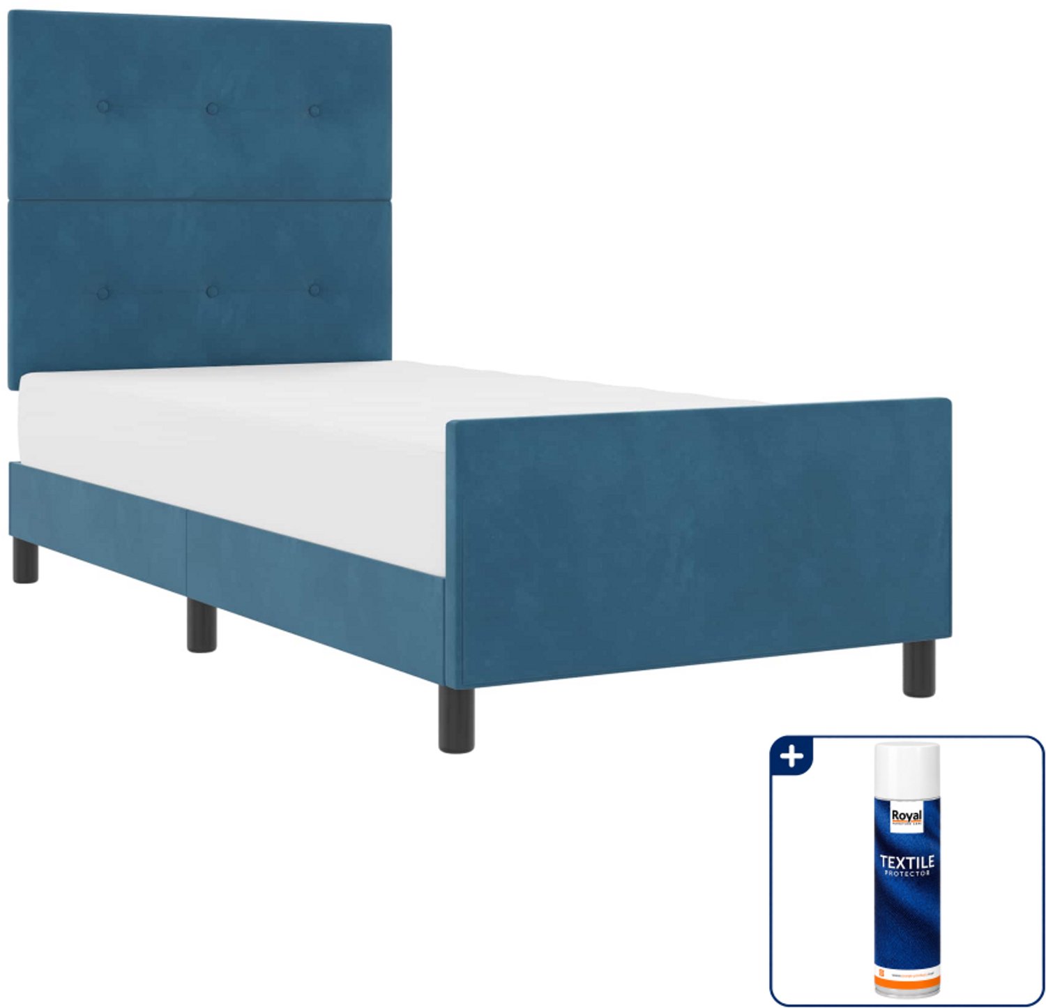vidaXL boxspringbed - 90 x 200 cm - fluweel - donkerblauw - Inclusief textielbeschermer 500 ml Grijs