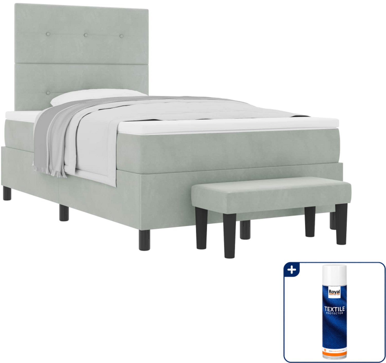 vidaXL boxspring - 120 x 190 cm - fluweel - lichtgrijs - Inclusief textielbeschermer 500 ml