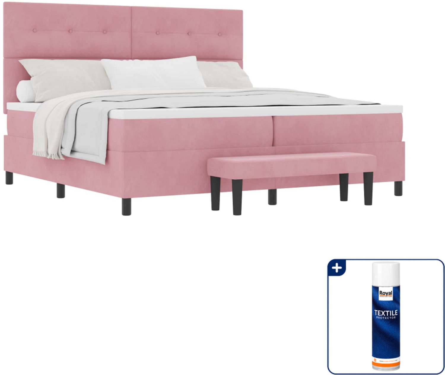 vidaXL boxspring - 200 x 200 cm - fluweel - roze - Inclusief textielbeschermer 500 ml