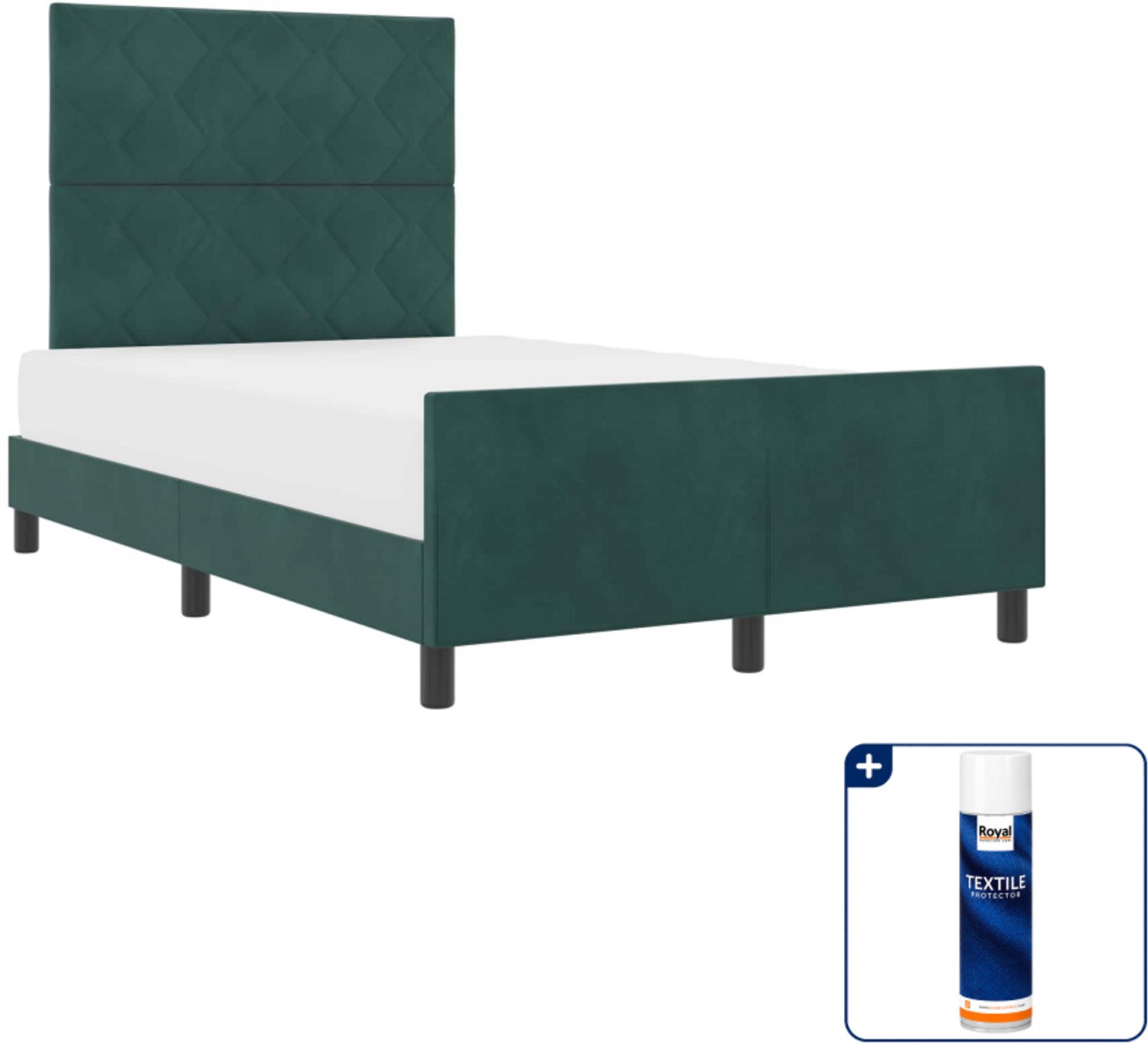 vidaXL boxspringbed - 120 x 200 cm - fluweel - donkergroen - Inclusief textielbeschermer 500 ml Grijs