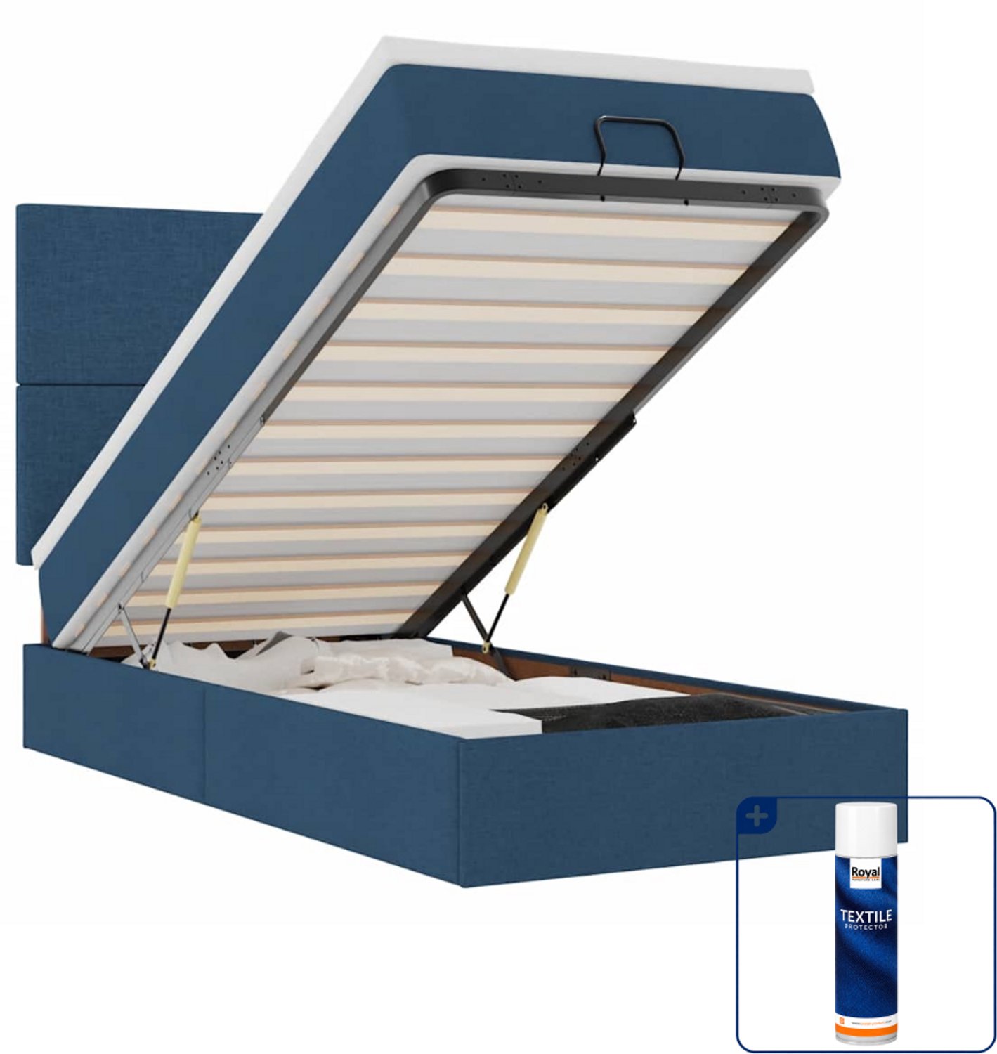 vidaXL bed poef met matras en LED - 100 x 200 cm - stof - blauw - Inclusief textielbeschermer 500 ml