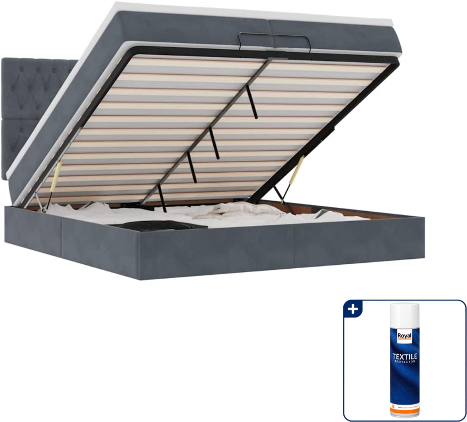 vidaXL ottoman bed - Super kingsize - 200 x 200 cm - fluweel - donkergrijs - Inclusief textielbeschermer 500 ml