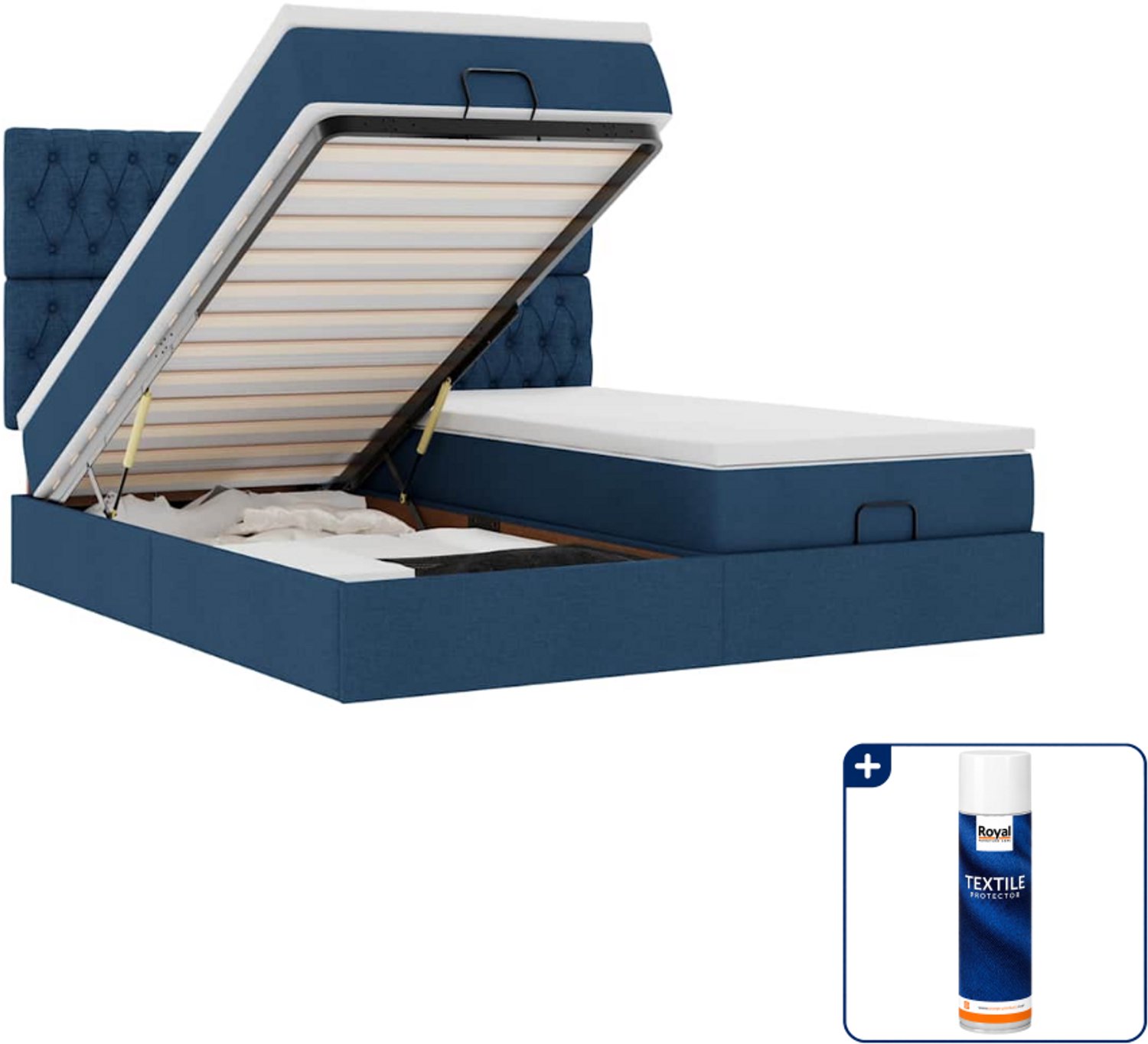 vidaXL queensize ottoman bed met matrassen en LED - 160x200 cm - blauw - Inclusief textielbeschermer 500 ml