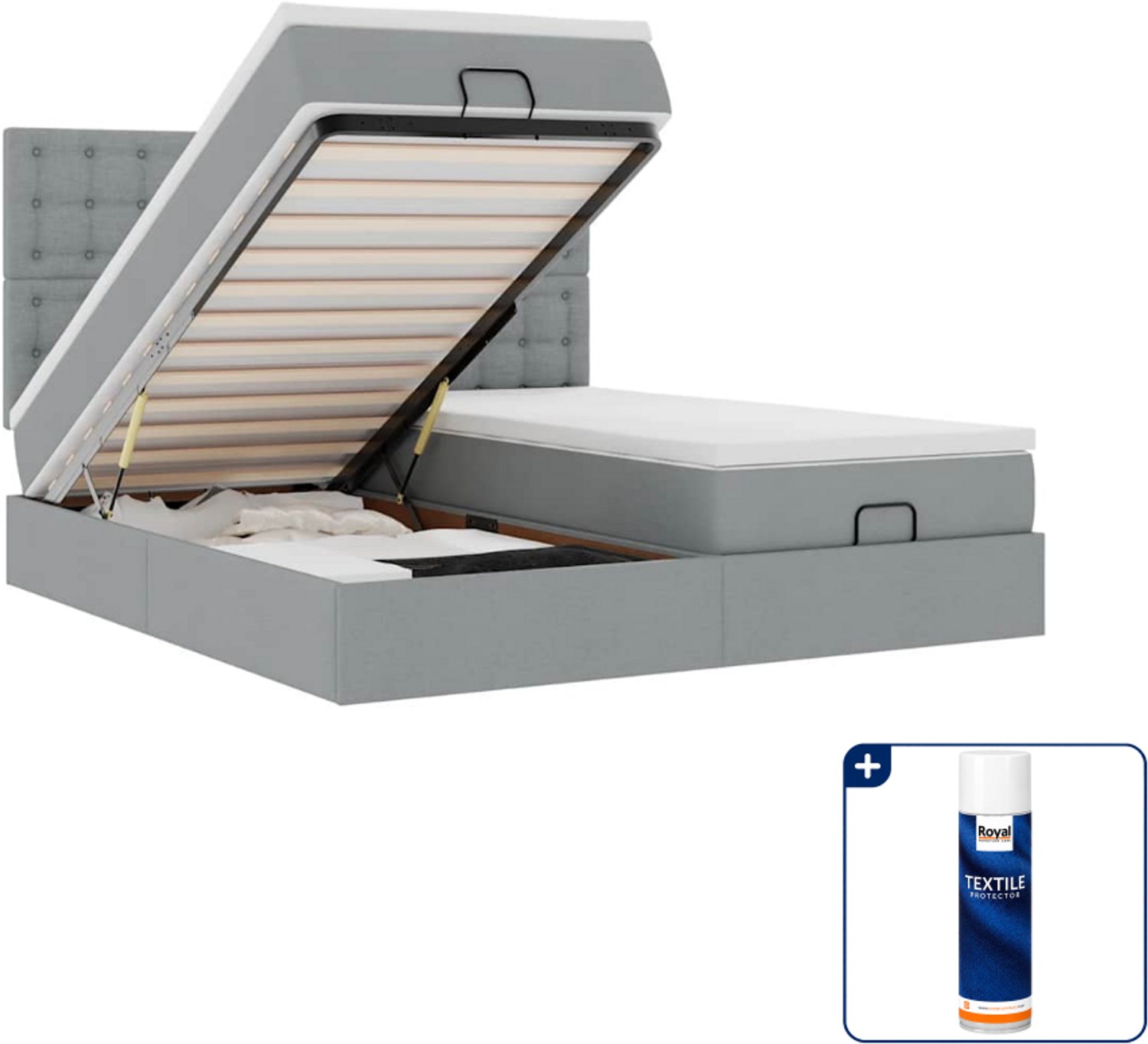 vidaXL Kingsize ottoman bed met matrassen en led - lichtgrijs - Inclusief textielbeschermer 500 ml