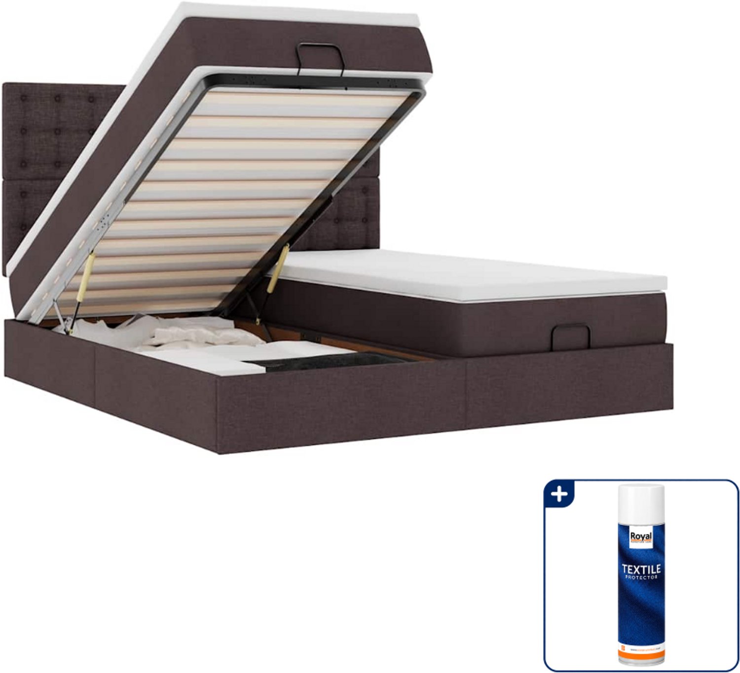 vidaXL ottoman bed met matras - super kingsize - 200 x 200 cm - bruin - Inclusief textielbeschermer 500 ml