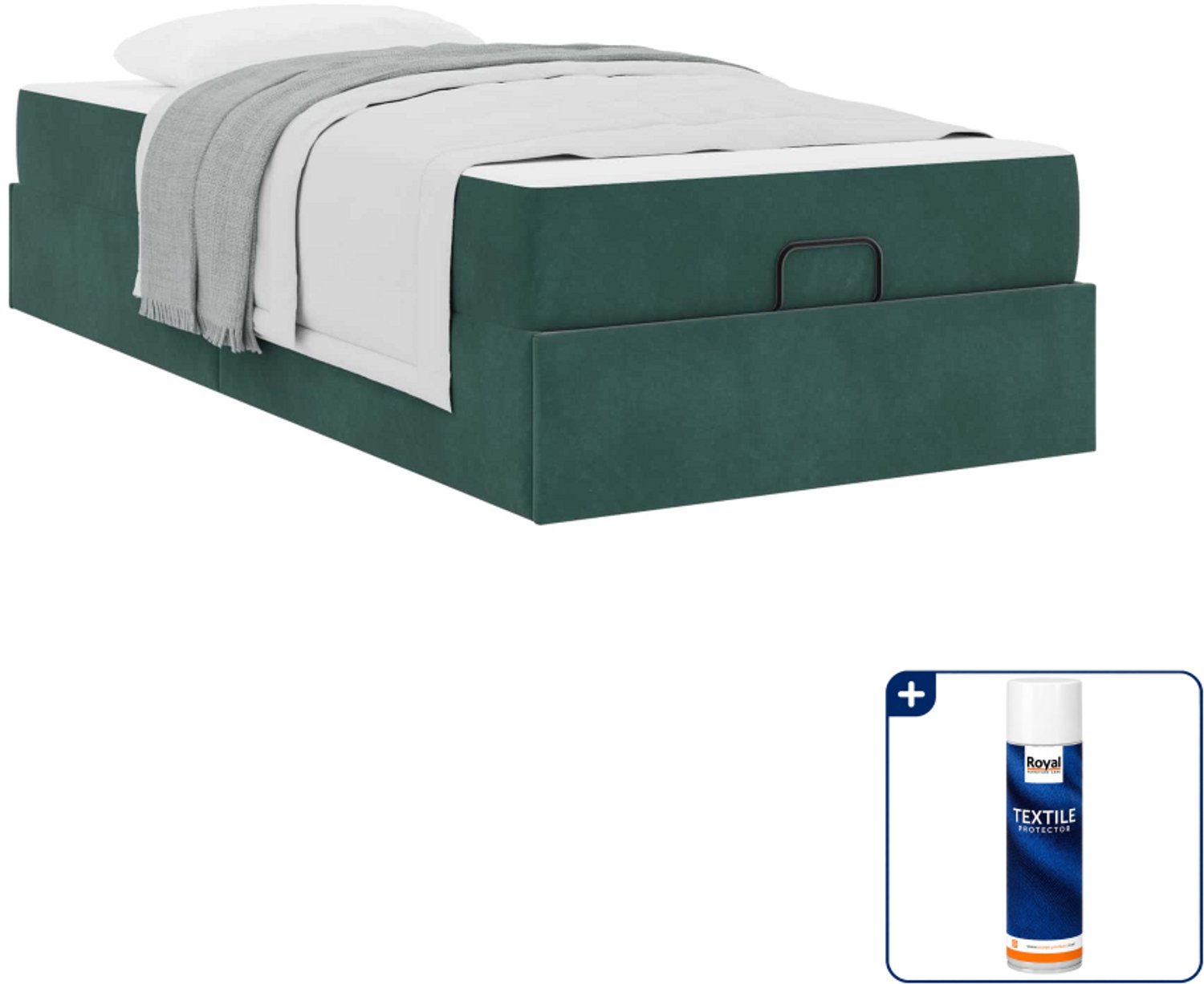 vidaXL bedframe met matras - 100 x 200 cm - fluweel - groen - Inclusief textielbeschermer 500 ml Grijs