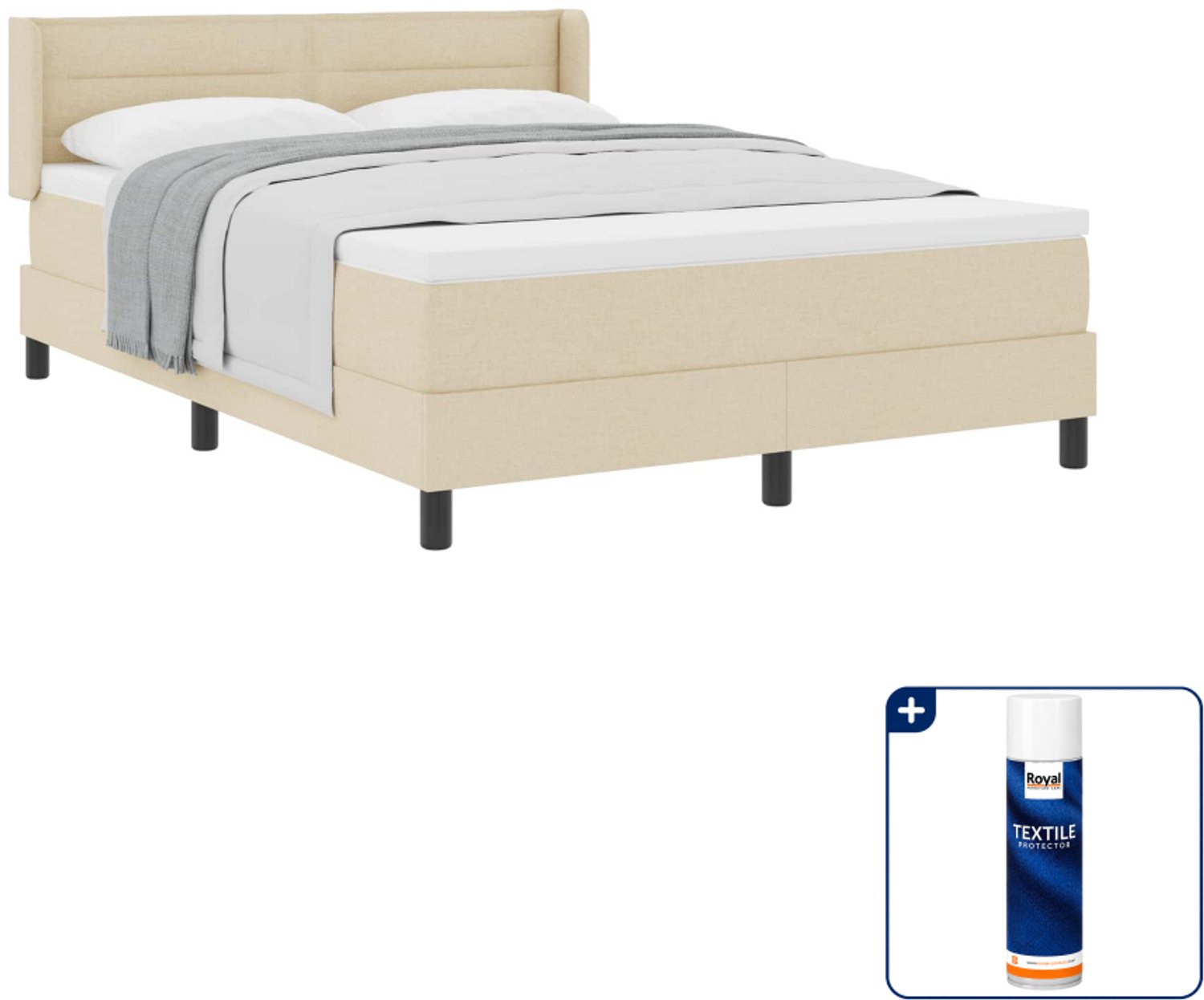 vidaXL boxspringbed - 140 x 190 cm - crème - Inclusief textielbeschermer 500 ml