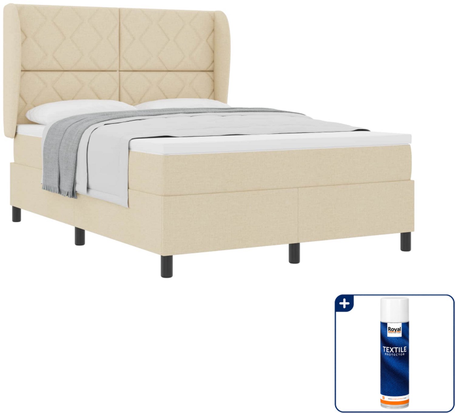 vidaXL boxspring met hoofdeinde - queensize 160 x 200 cm - crème - Inclusief textielbeschermer 500 ml