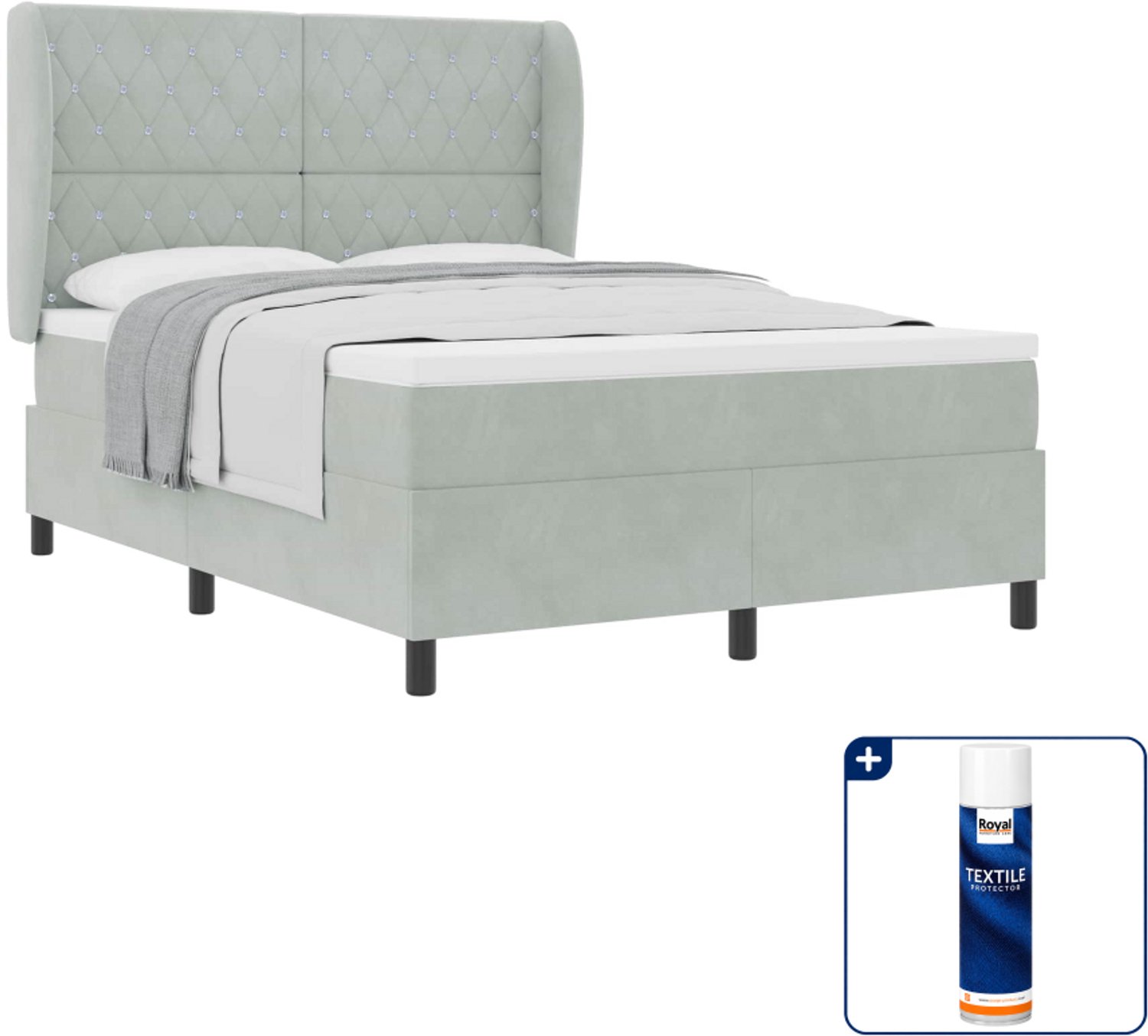 vidaXL boxspringbed - queensize - 200 x 160 cm - lichtgrijs - Inclusief textielbeschermer 500 ml