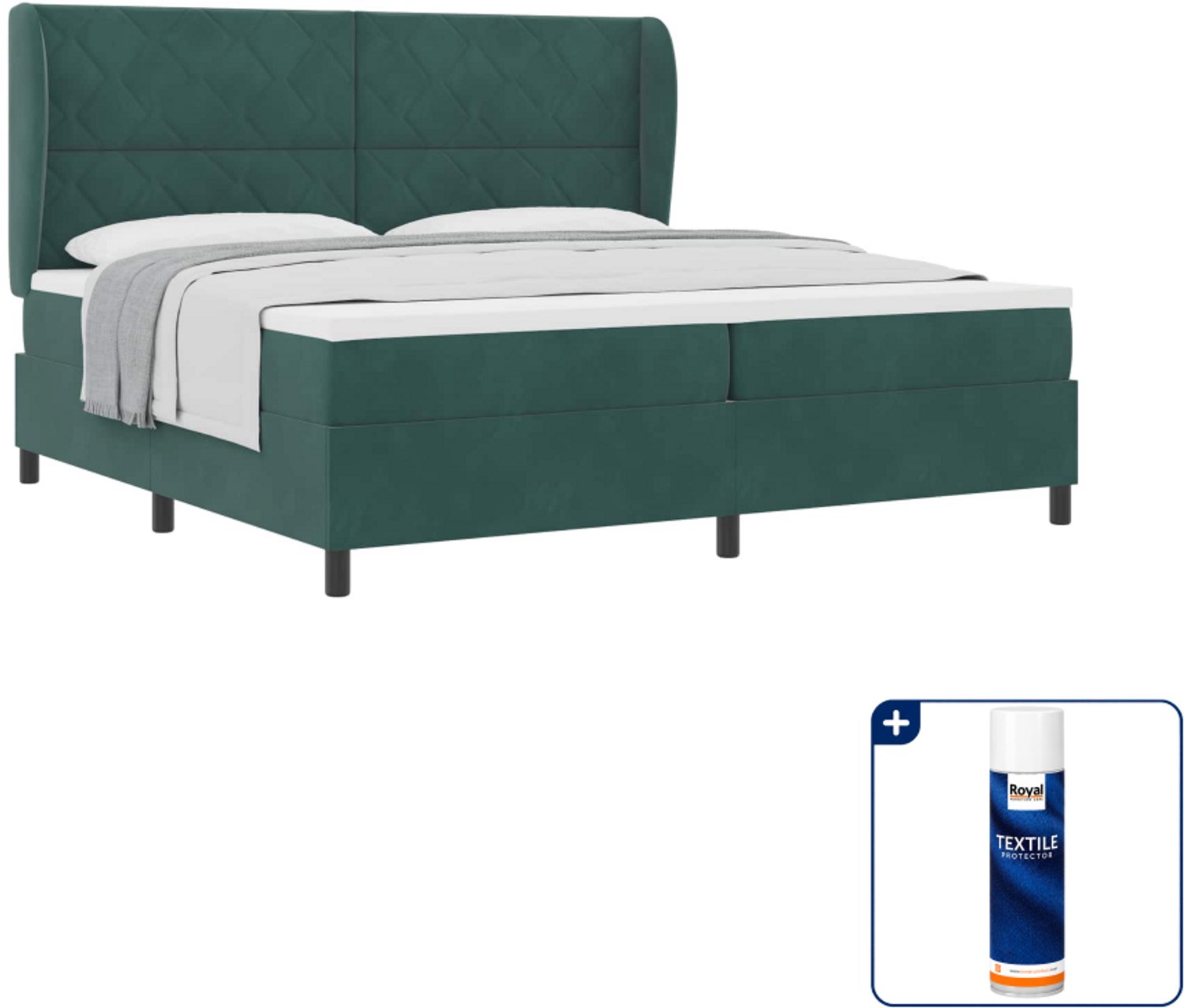vidaXL boxspringbed - 200 x 200 cm - fluweel - donkergroen - Inclusief textielbeschermer 500 ml