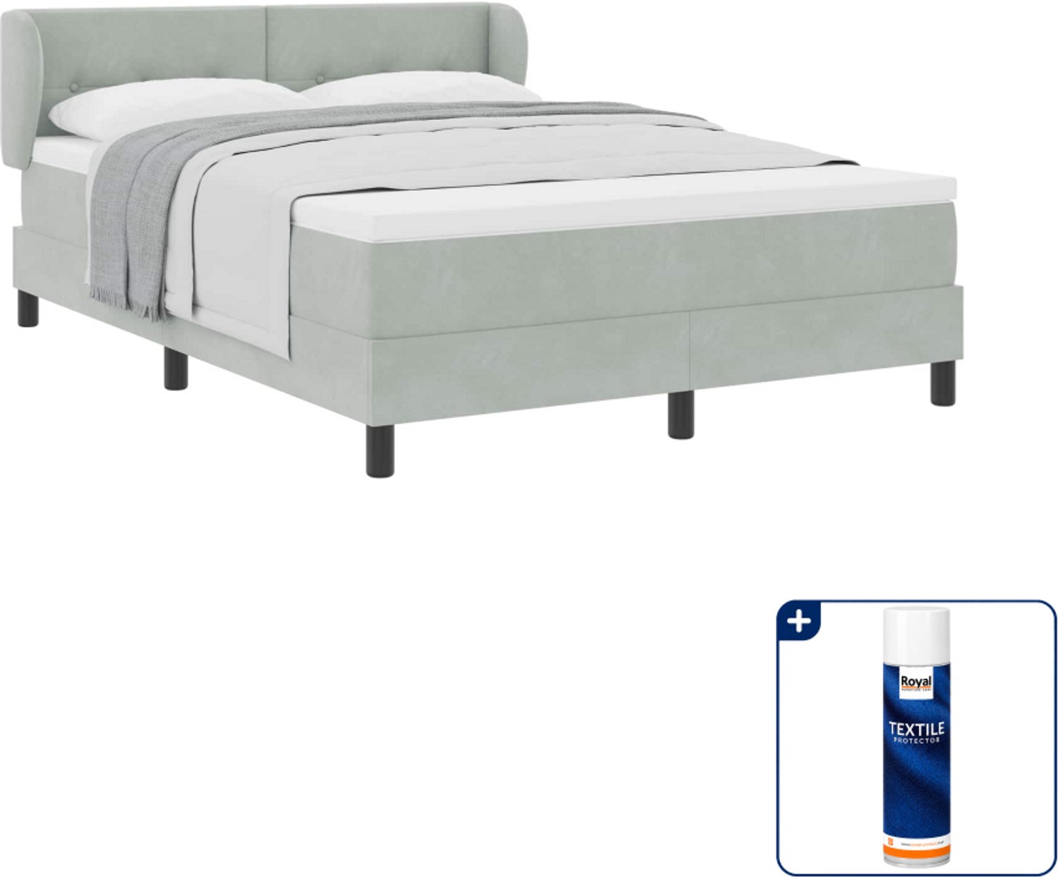 vidaXL boxspringbed Queensize - 160 x 200 cm - lichtgrijs - Inclusief textielbeschermer 500 ml