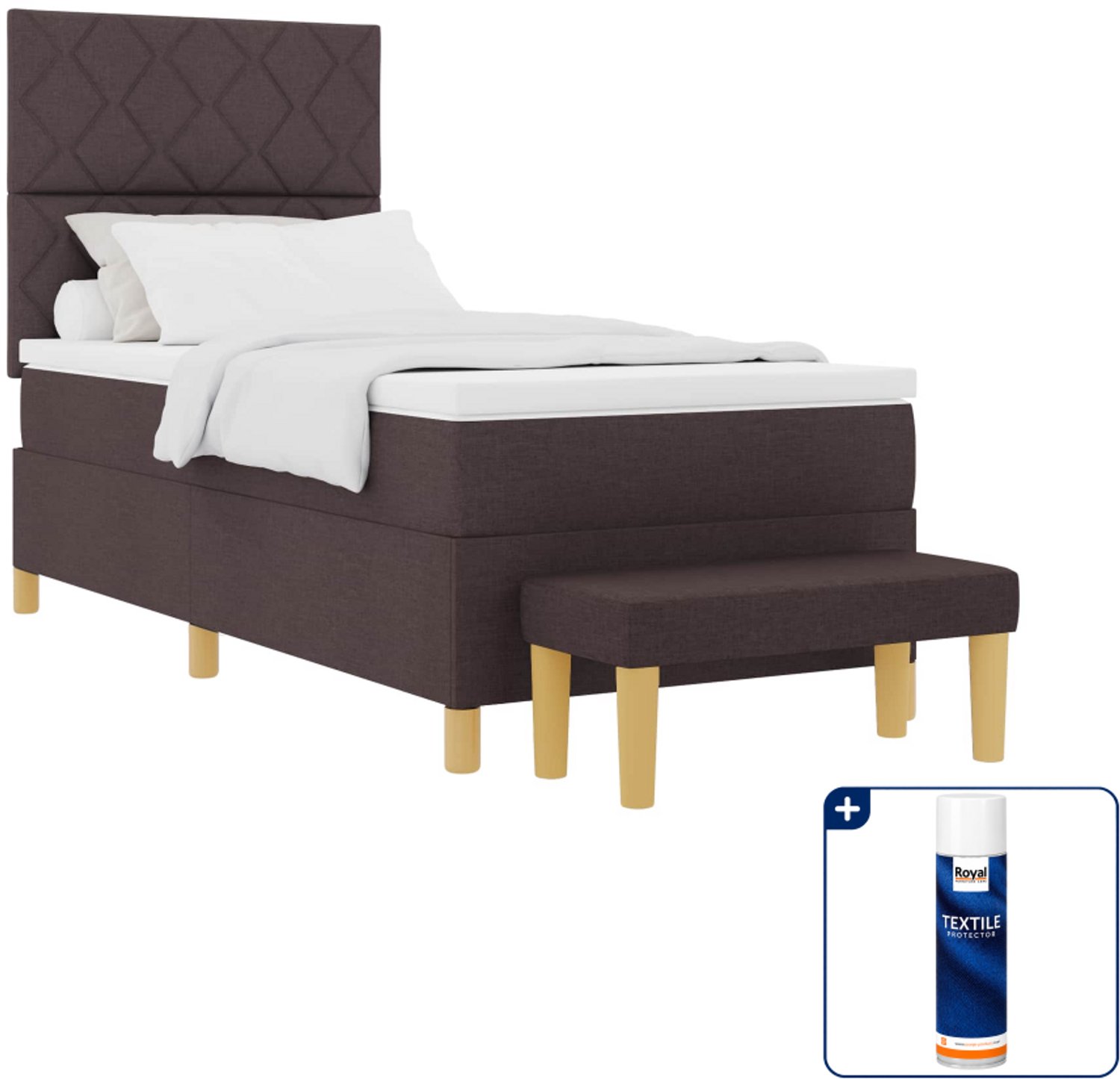 vidaXL boxspring met matras en bank - 100 x 200 cm - donkerbruin - Inclusief textielbeschermer 500 ml