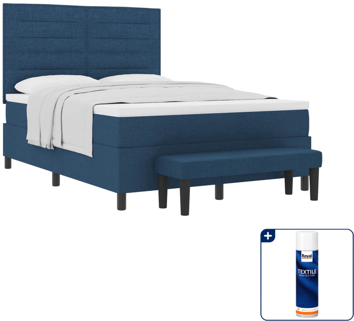 vidaXL boxspringbed - Queensize - 160 x 200 cm - blauw - Inclusief textielbeschermer 500 ml