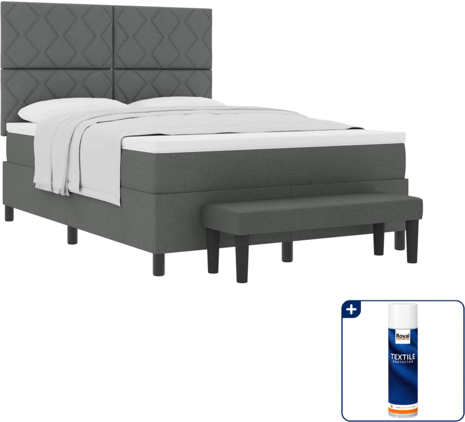 vidaXL Queensize boxspringbed 160 x 200 cm - donkergrijs - Inclusief textielbeschermer 500 ml Lichtgrijs