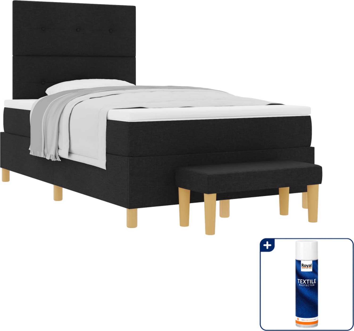 vidaXL boxspring met bank - 120 x 200 cm - zwart - Inclusief textielbeschermer 500 ml