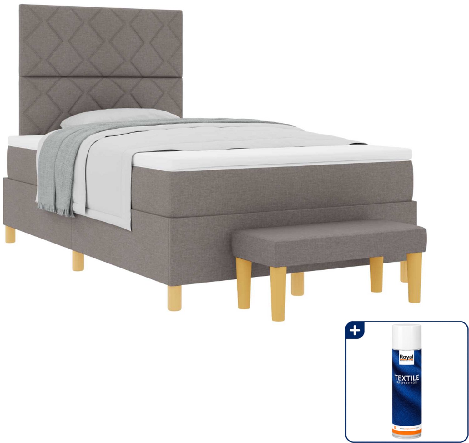 vidaXL boxspring met matras en bank - 120 x 190 cm - taupe - Inclusief textielbeschermer 500 ml