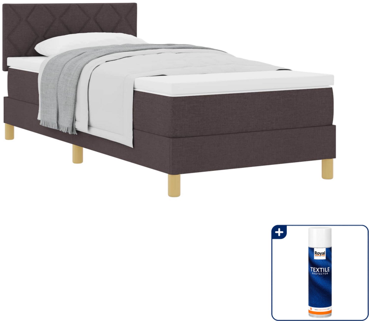vidaXL boxspringbed - 90 x 190 cm - stof - donkerbruin - Inclusief textielbeschermer 500 ml
