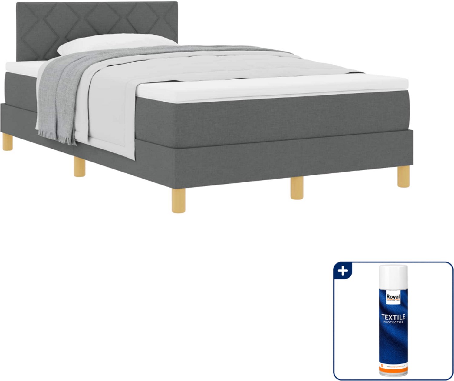vidaXL boxspringbed met kussen - 120 x 200 cm - donkergrijs - Inclusief textielbeschermer 500 ml