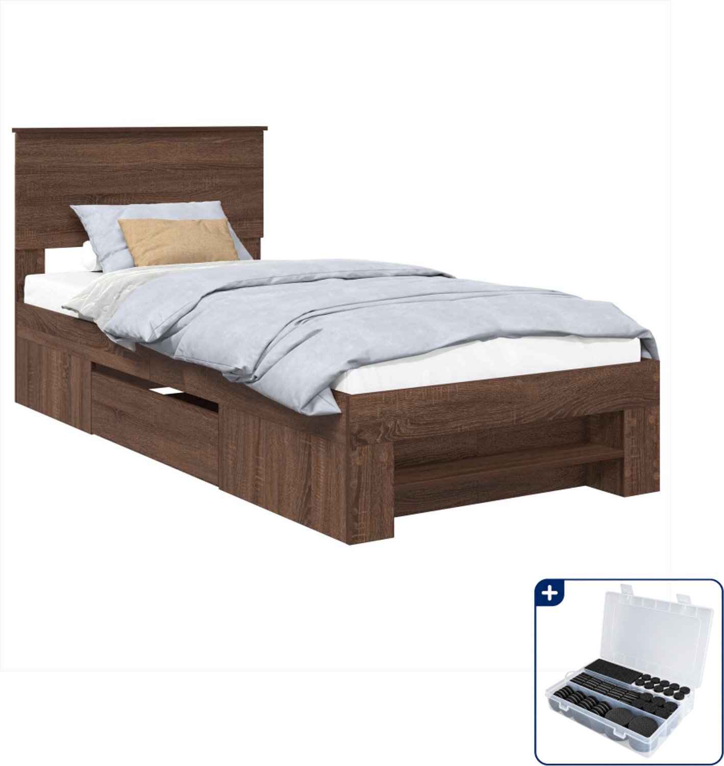 vidaXL bedframe - 80 x 200 cm - bewerkt hout - bruin eiken - Inclusief antikrasvilt 177-delig