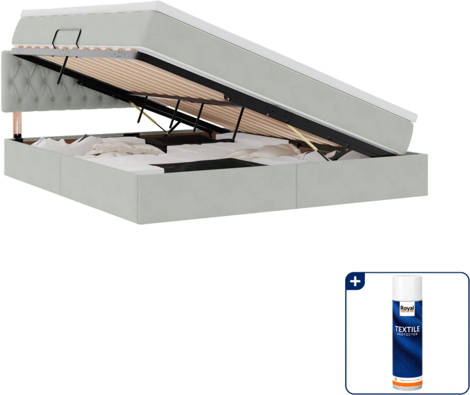 vidaXL Kingsize led-opslagbed met matras - 180 x 200 cm - lichtgrijs - Inclusief textielbeschermer 500 ml Taupe