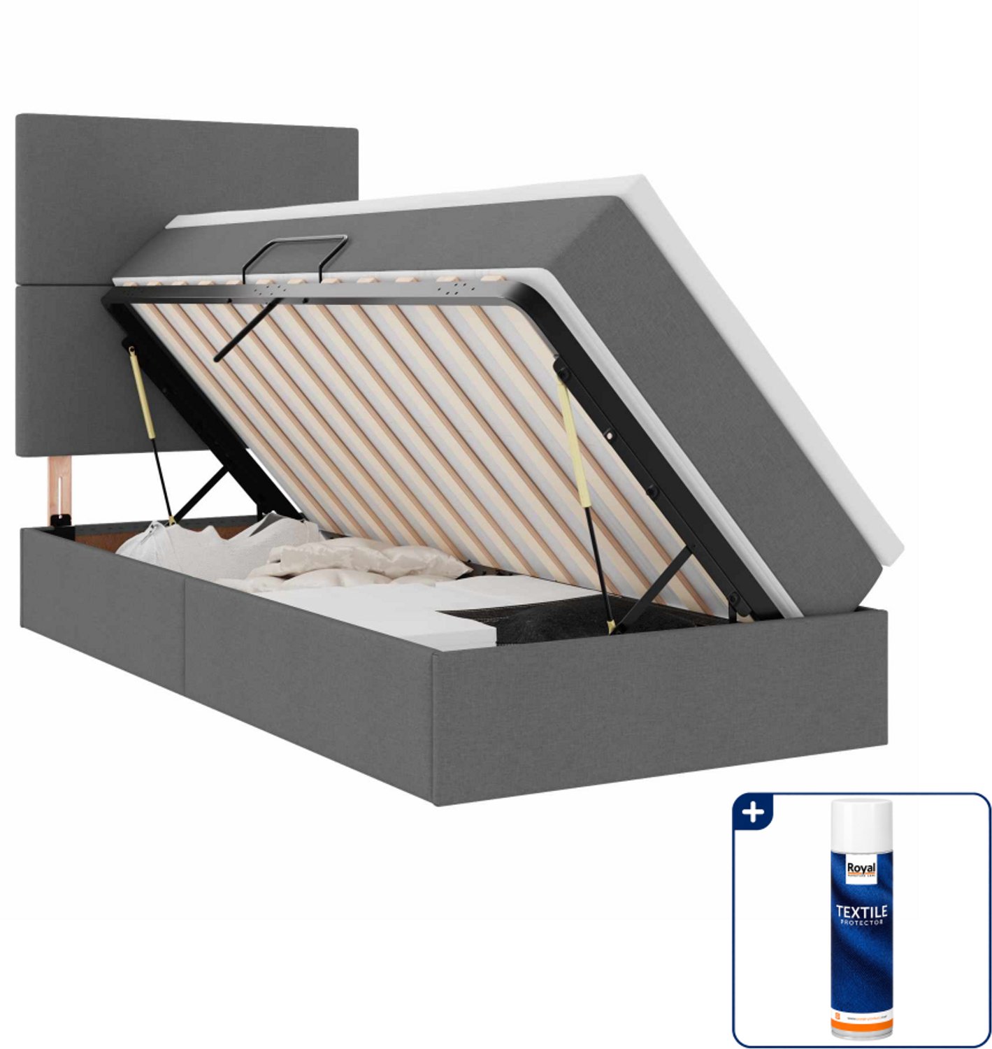 vidaXL opbergbed - 90 x 190 cm - kunstleer - donkergrijs - Inclusief textielbeschermer 500 ml Zwart