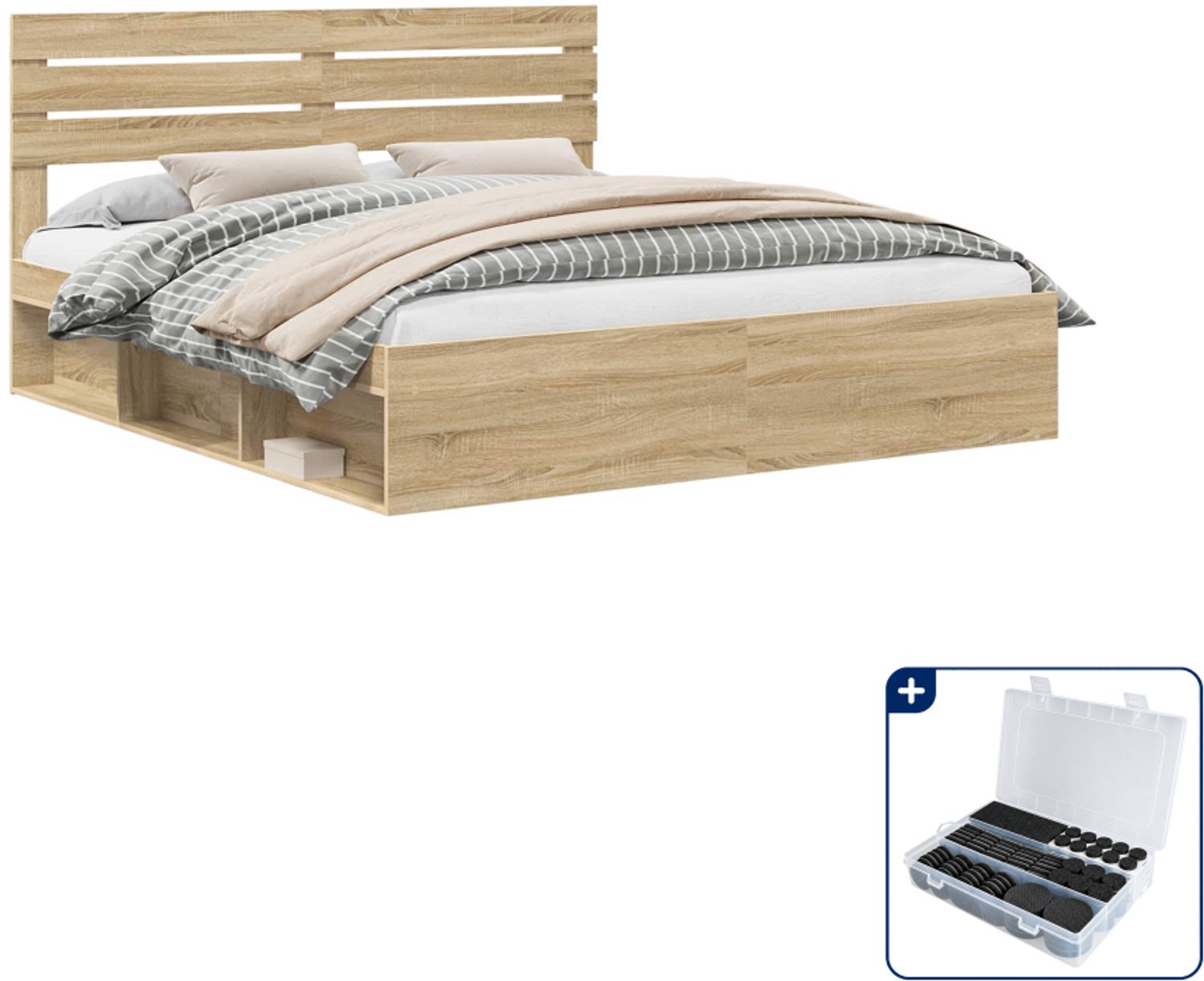 vidaXL bedframe - 200 x 200 cm - massief grenenhout - sonoma - Inclusief antikrasvilt 177-delig Bruin
