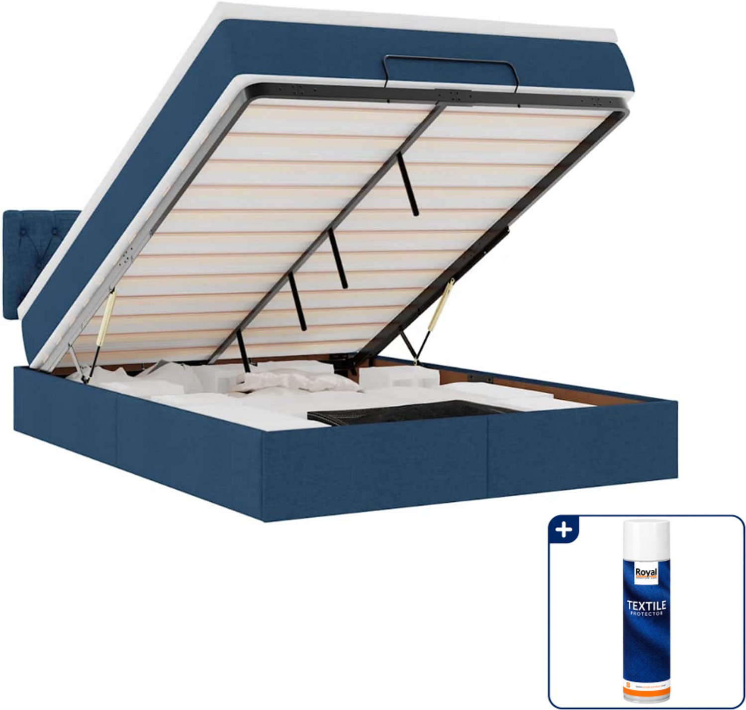 vidaXL slaapbank met matras en led - 140 x 190 cm - stof - blauw - Inclusief textielbeschermer 500 ml Wit