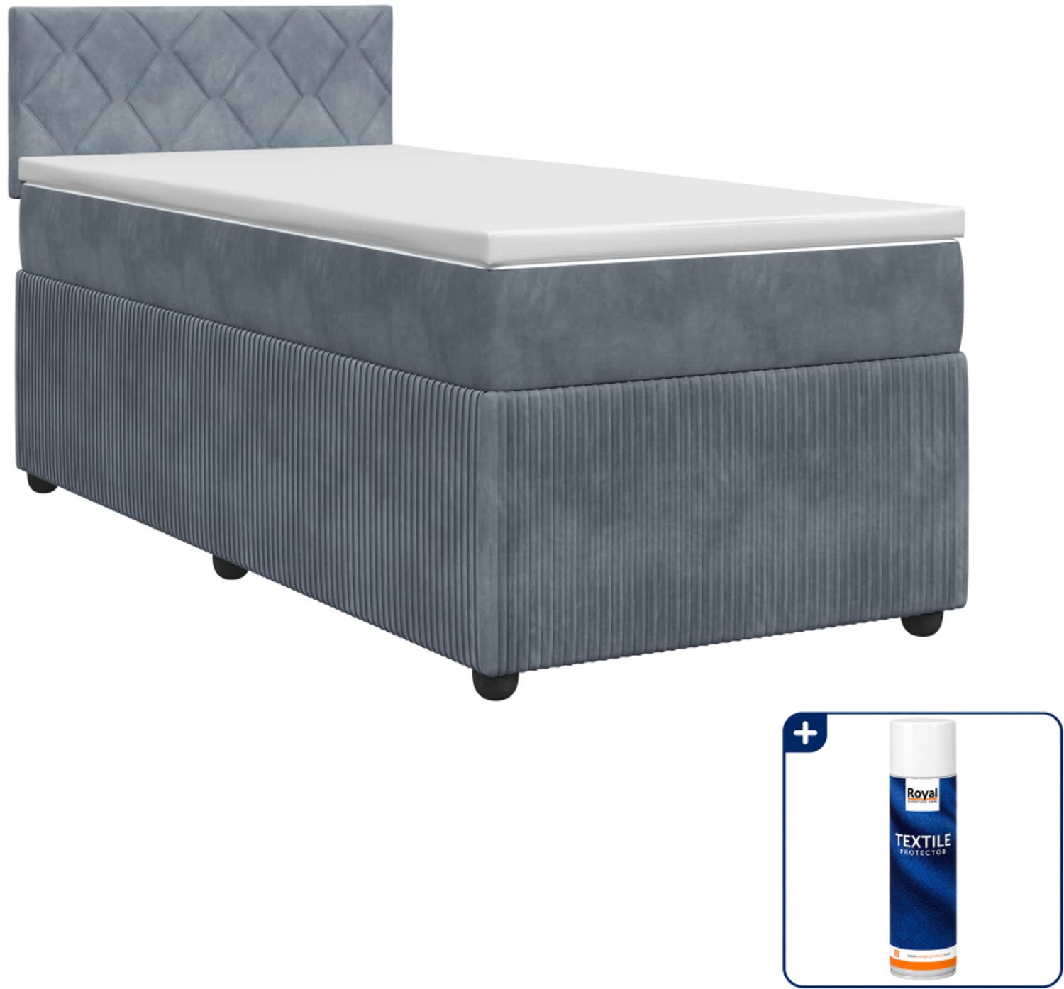 vidaXL boxspringbed met matras - 90 x 200 cm - fluweel - donkergrijs - Inclusief textielbeschermer 500 ml Blauw