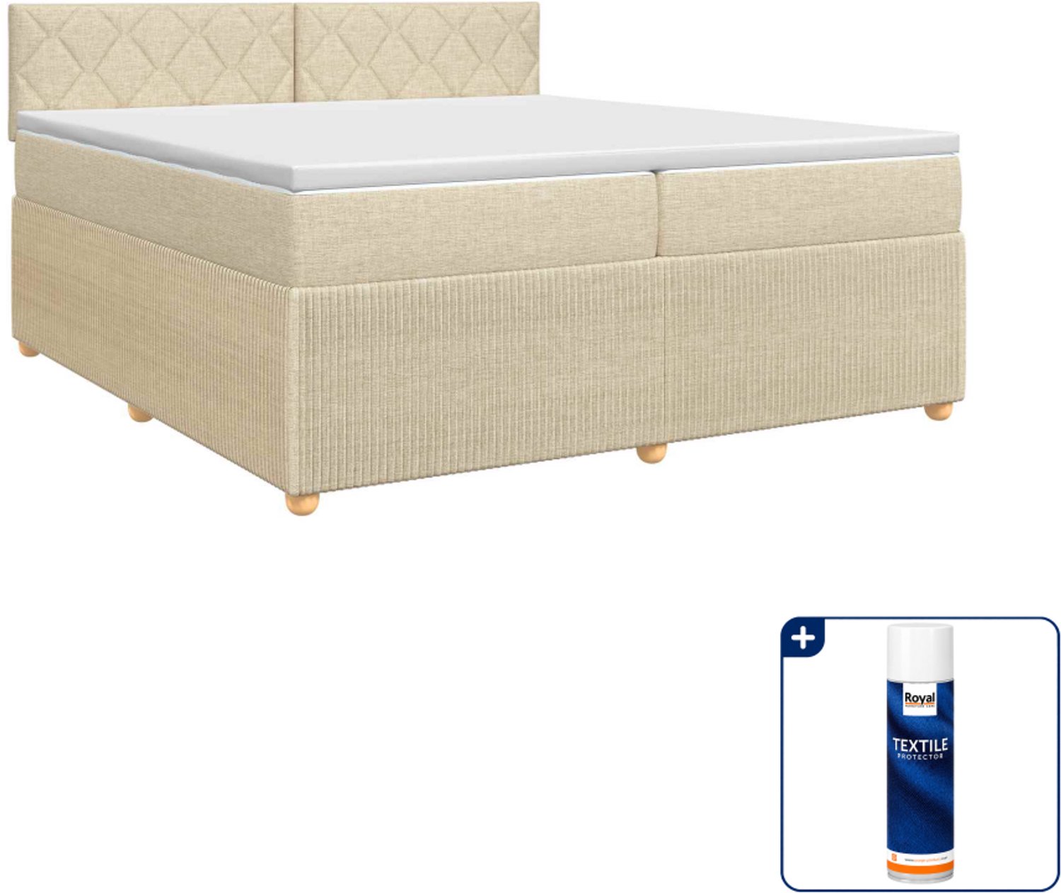 vidaXL boxspringbed - 200 x 200 cm - stof - crèmekleurig - Inclusief textielbeschermer 500 ml