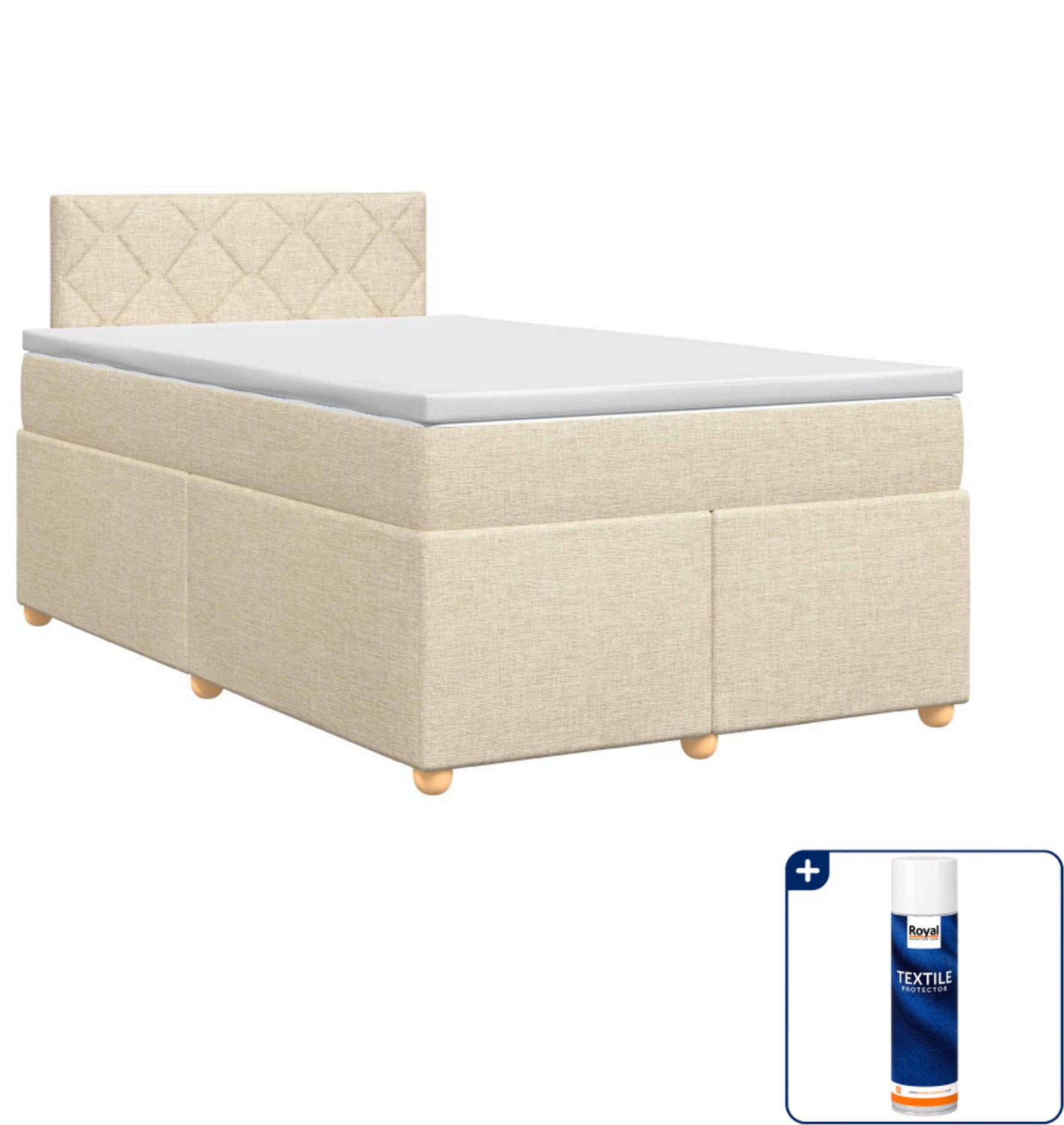 vidaXL boxspringbed - 120 x 200 cm - crèmekleurig - Inclusief textielbeschermer 500 ml