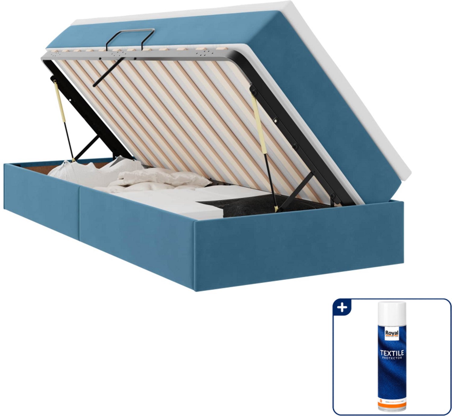 vidaXL opbergbed - 90 x 200 cm - fluweel - donkerblauw - Inclusief textielbeschermer 500 ml