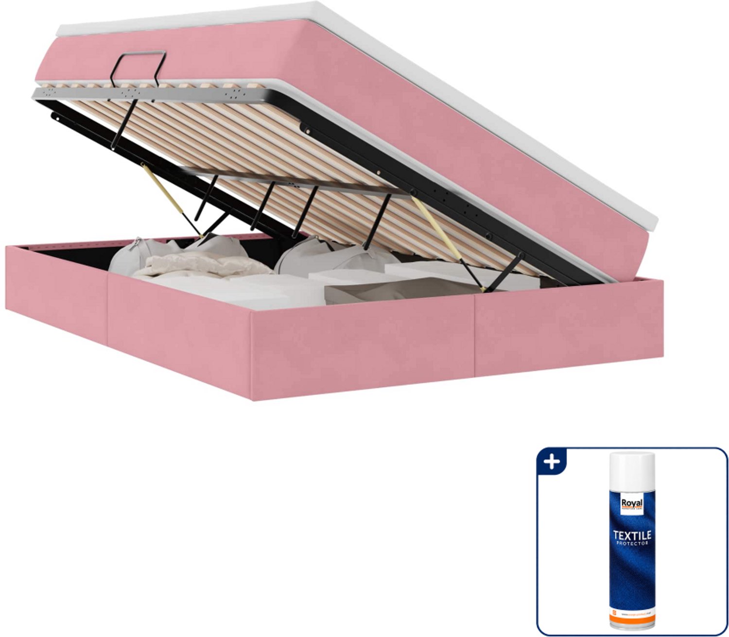 vidaXL opbergbed - small double - 140 x 200 cm - roze - Inclusief textielbeschermer 500 ml Taupe