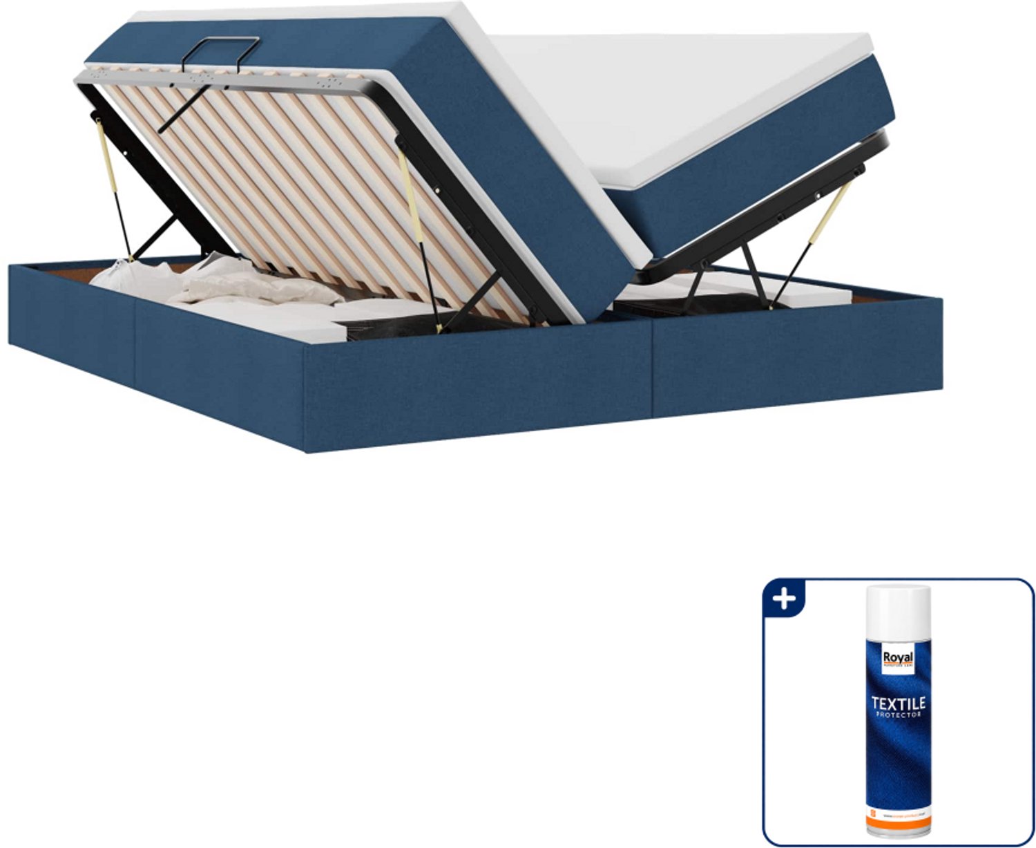 vidaXL opbergbed met matras - Kingsize - 180 x 200 cm - blauw - Inclusief textielbeschermer 500 ml Taupe