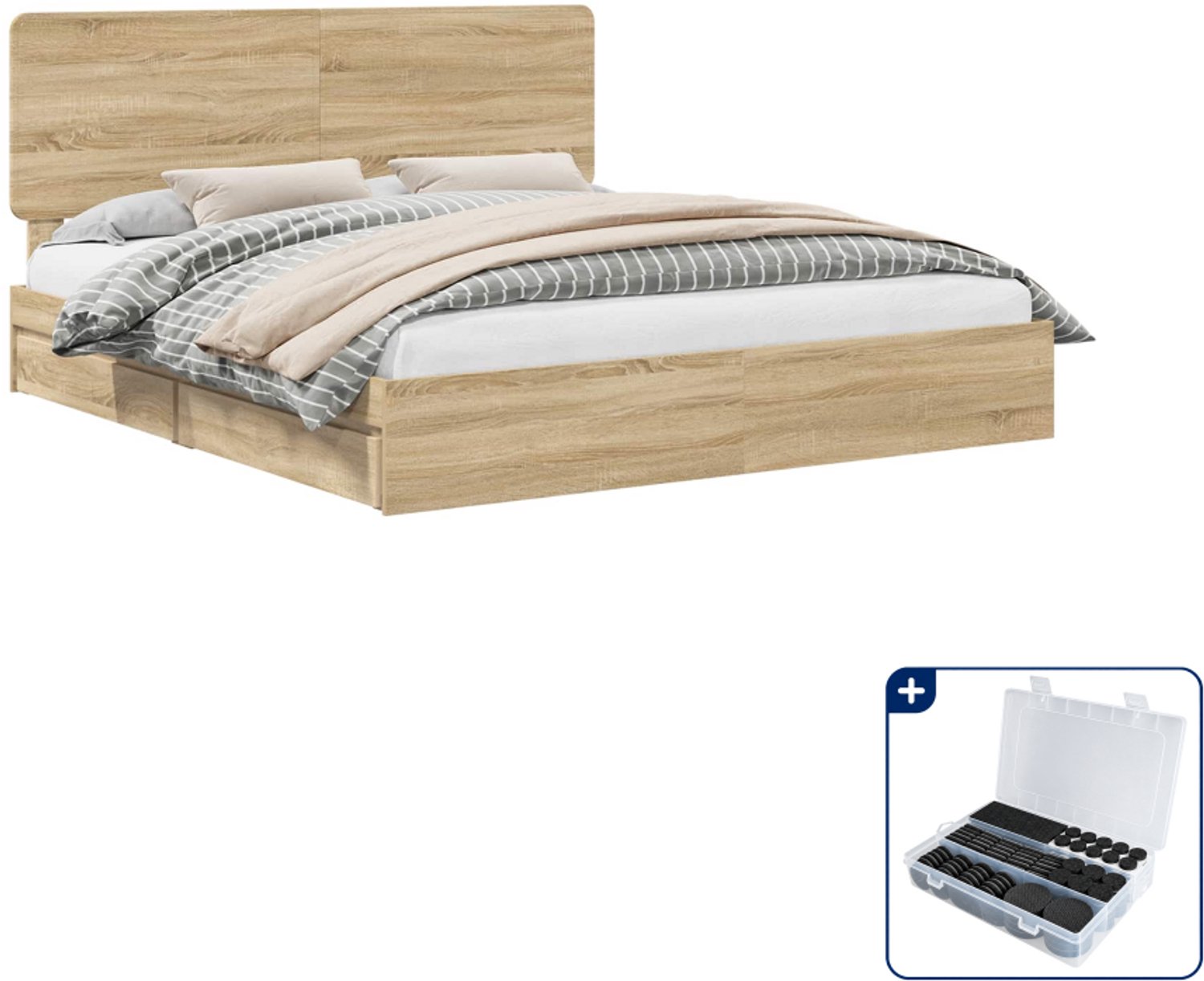 vidaXL bedframe - Kingsize - 180 x 200 cm - bewerkt hout - sonoma eiken - Inclusief antikrasvilt 177-delig Bruin