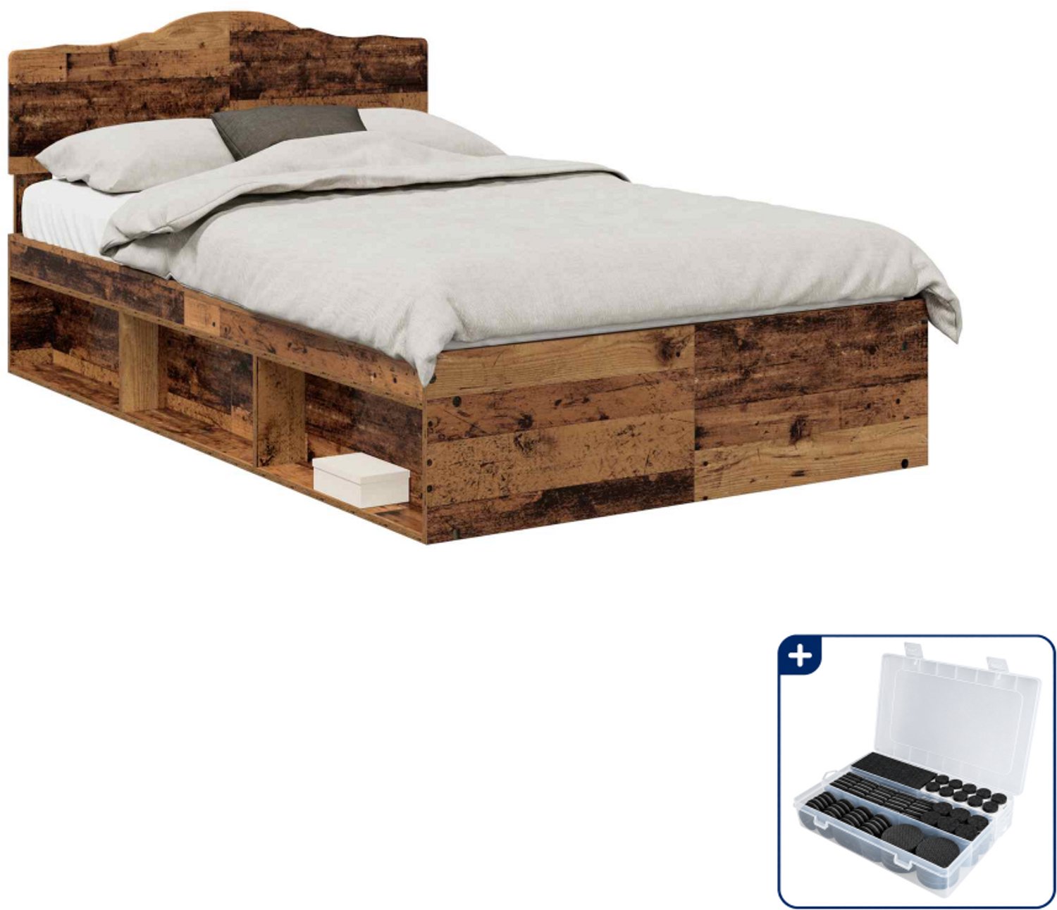 vidaXL bedframe met hoofdeinde - 135 x 190 cm - massief grenenhout - Inclusief antikrasvilt 177-delig Bruin