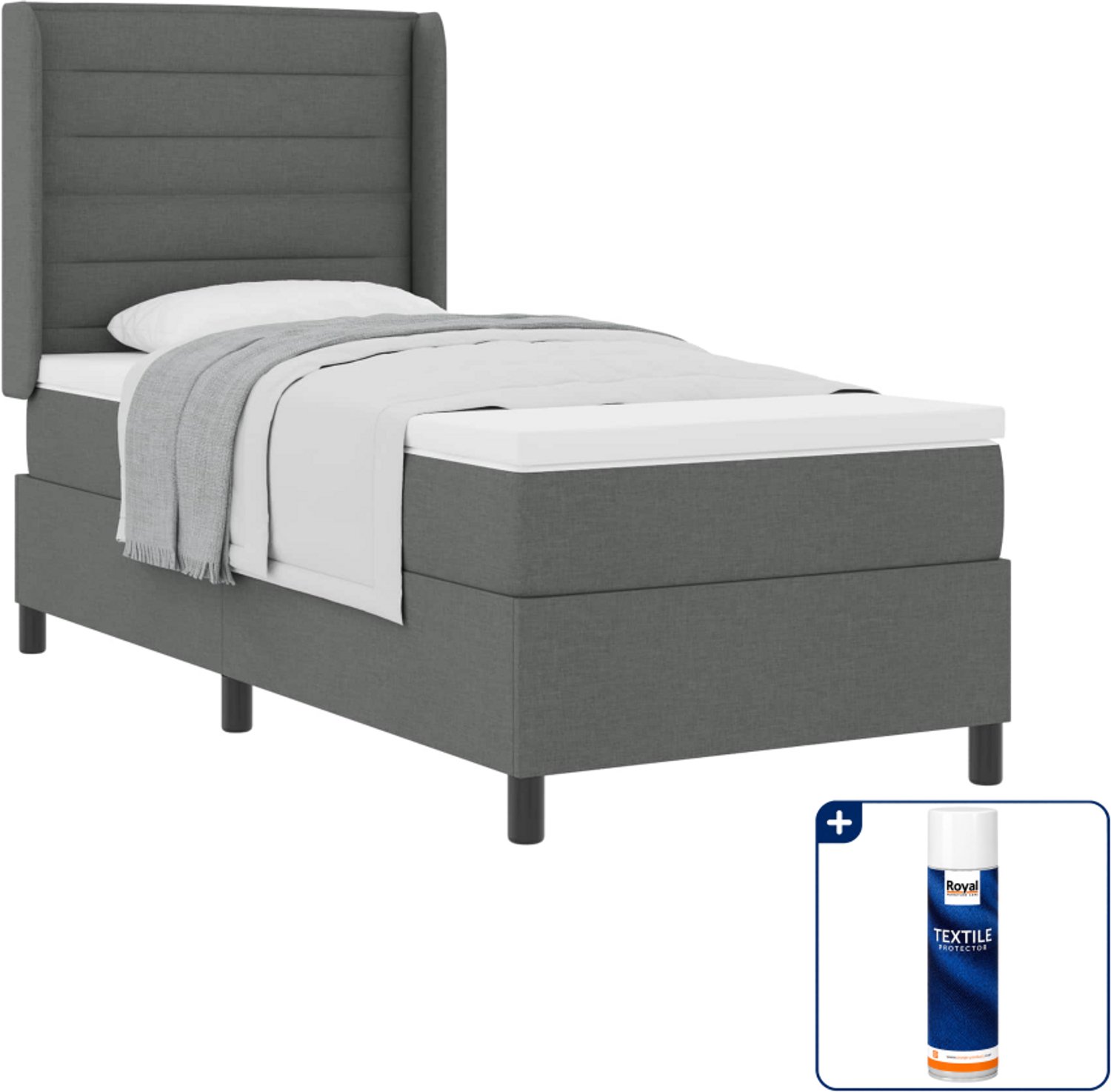 vidaXL boxspringbed - 90 x 200 cm - donkergrijs - Inclusief textielbeschermer 500 ml