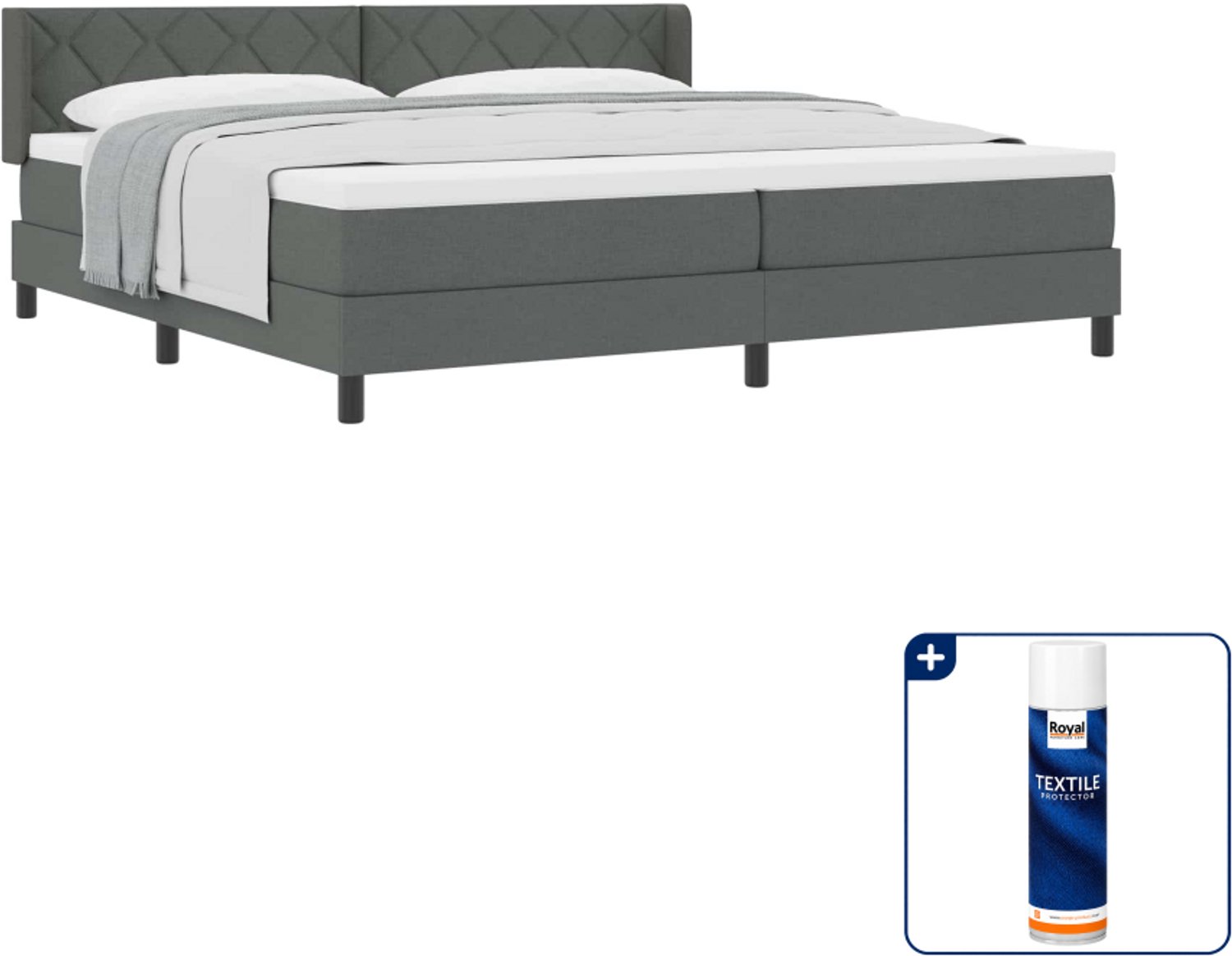 vidaXL Boxspringbed - Super kingsize - 200 x 200 cm - donkergrijs - Inclusief textielbeschermer 500 ml
