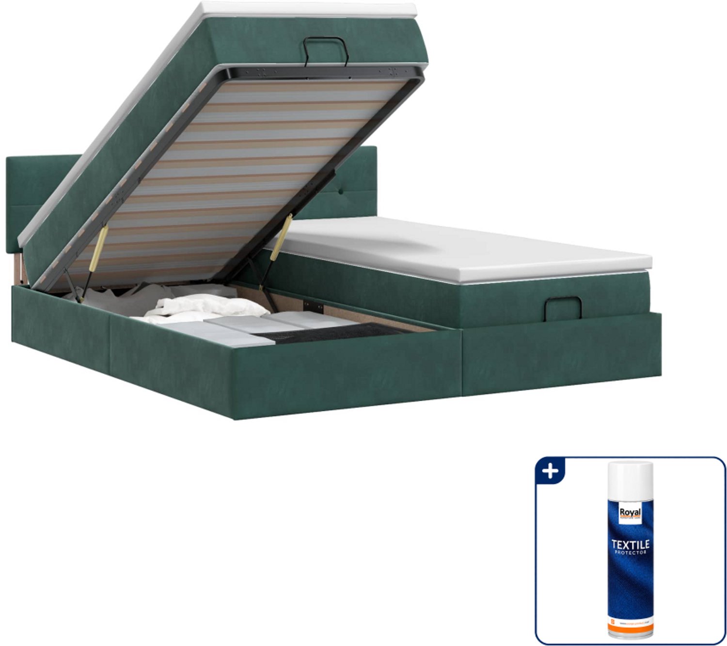 vidaXL ottoman bed - Kingsize - 180 x 200 cm - donkergroen - fluweel - Inclusief textielbeschermer 500 ml