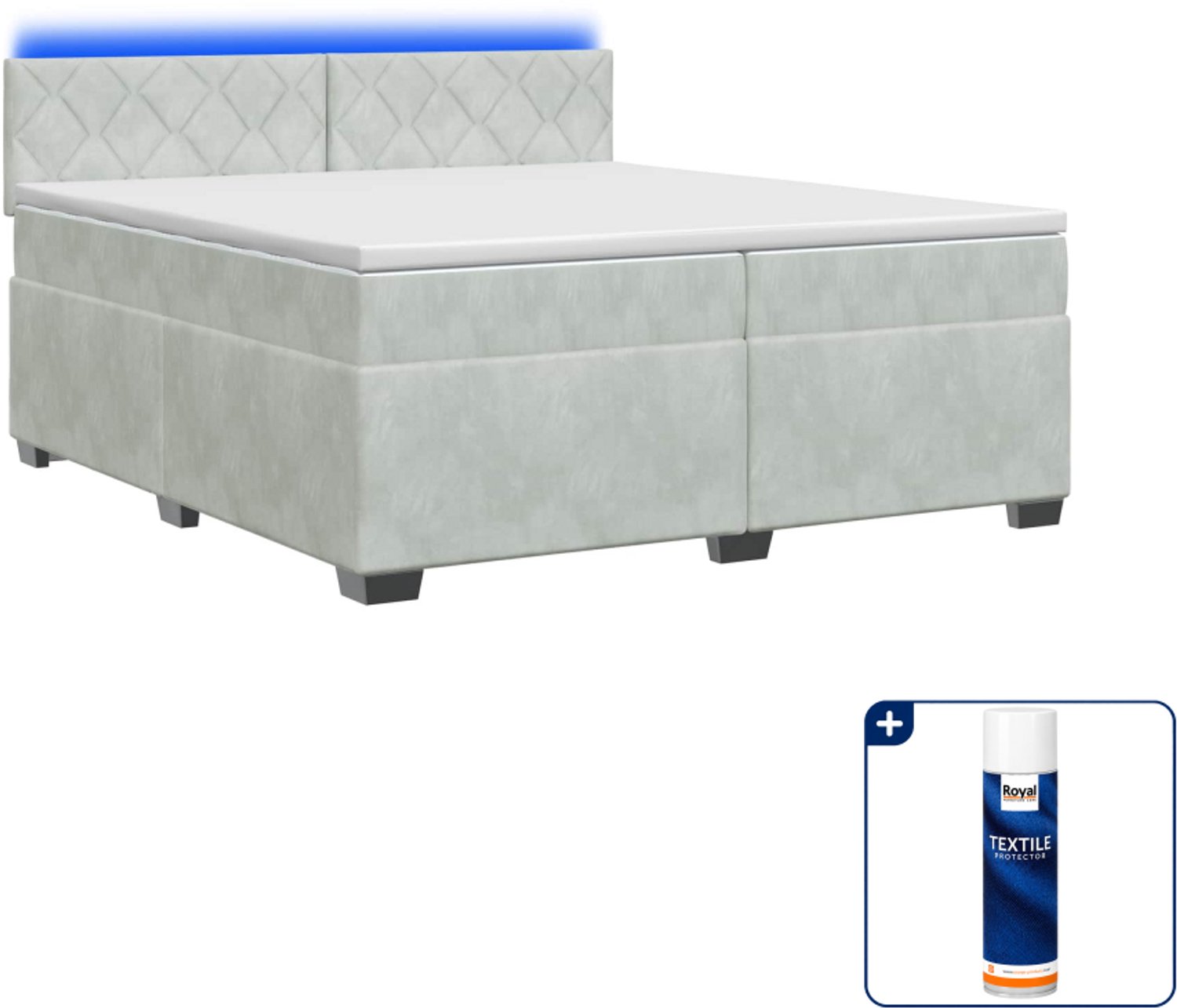 vidaXL boxspring - 200 x 200 cm - fluweel - lichtgrijs - Inclusief textielbeschermer 500 ml