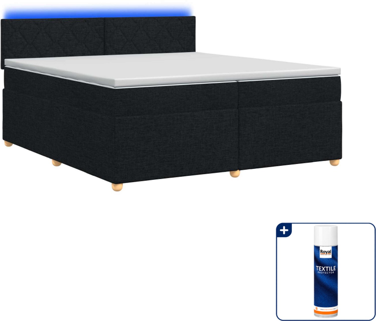 vidaXL boxspringbed - 200 x 200 cm - zwart - Inclusief textielbeschermer 500 ml