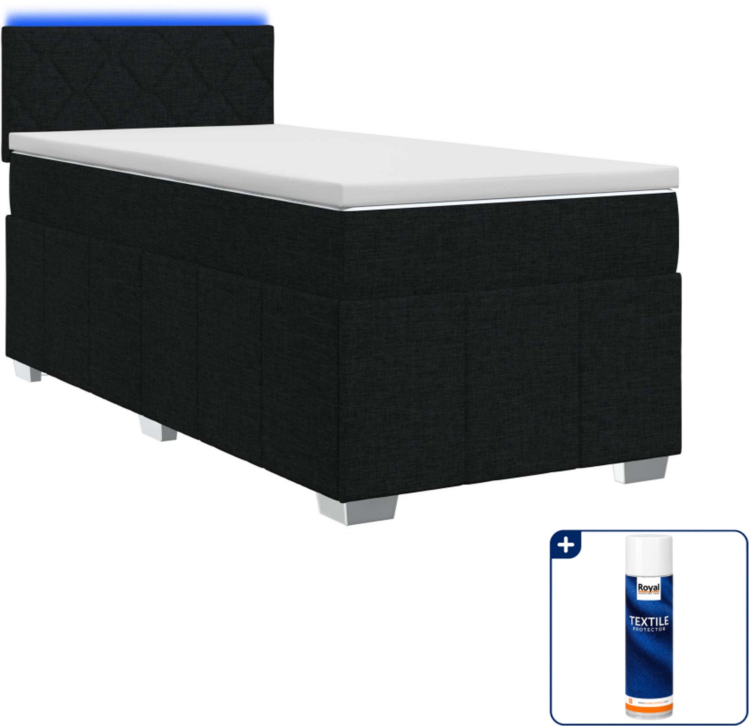 vidaXL boxspringbed met matras - 90 x 200 cm - zwart - Inclusief textielbeschermer 500 ml