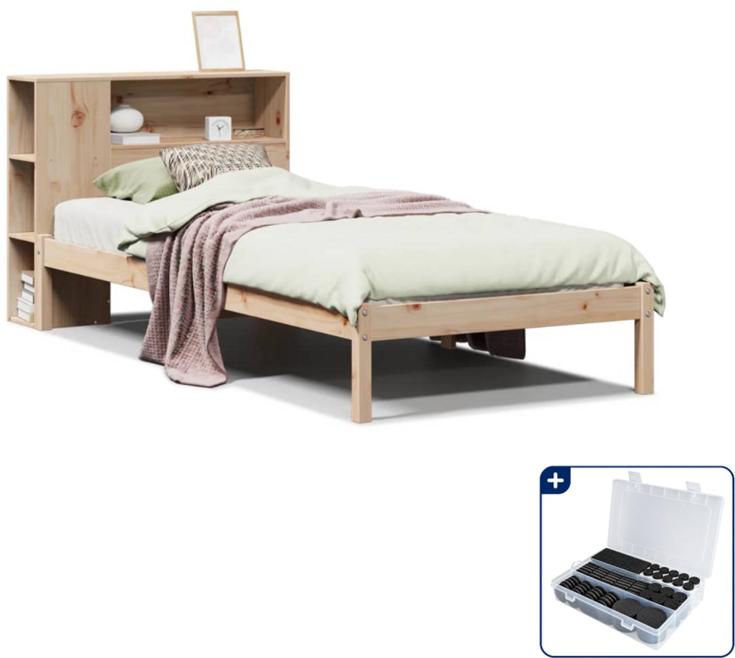 vidaXL bed met boekenkast - 75 x 190 cm - massief grenenhout - Inclusief antikrasvilt 177-delig Bruin