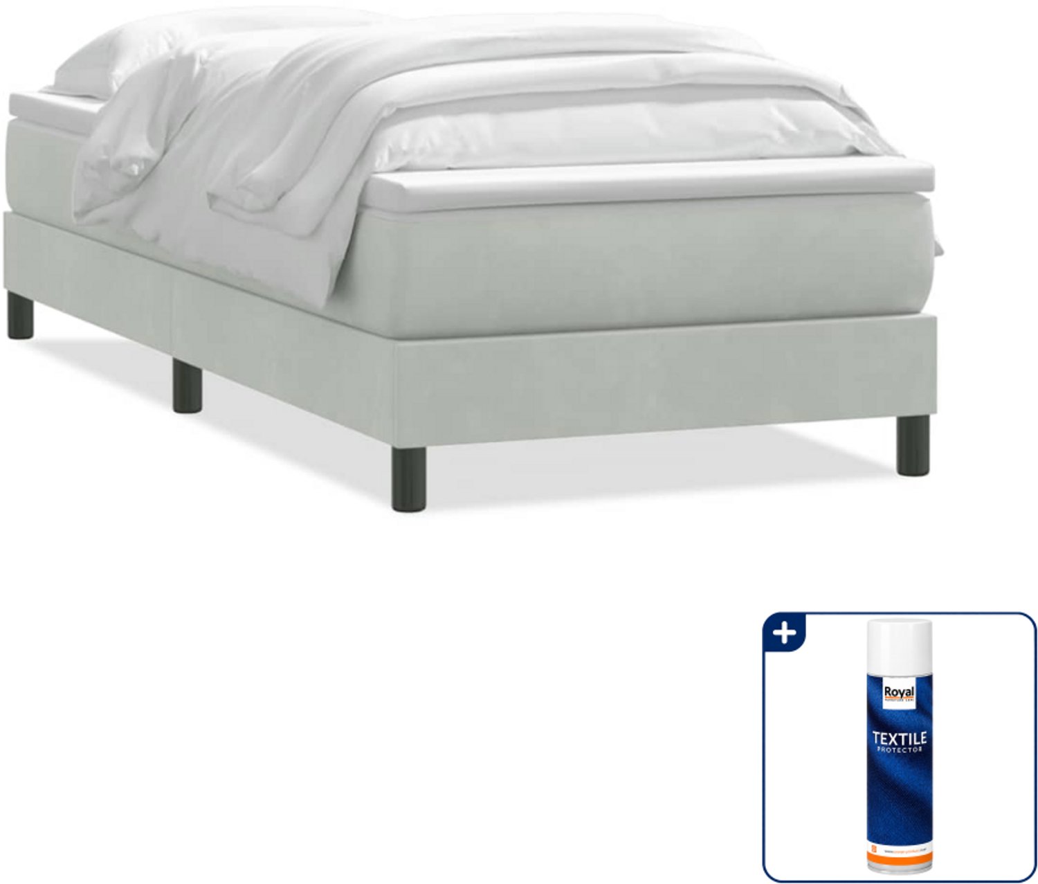 vidaXL boxspring met matras 80 x 210 cm - fluweel - lichtgrijs - Inclusief textielbeschermer 500 ml Bruin