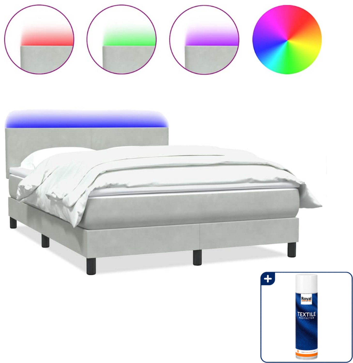 vidaXL Queensize boxspring met matras en LED - 160x210 cm - lichtgrijs - Inclusief textielbeschermer 500 ml Bruin