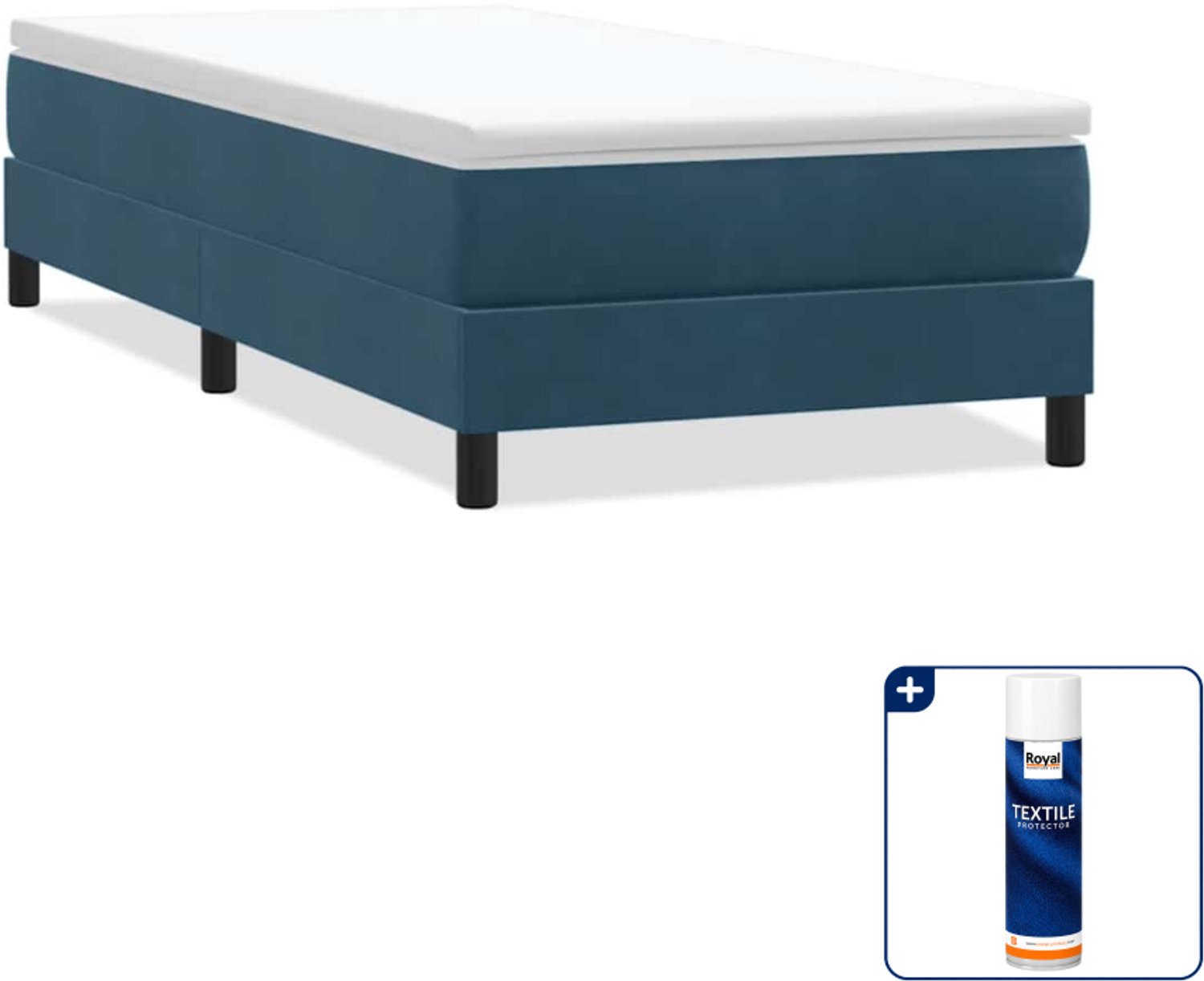 vidaXL boxspring 90 x 220 cm - fluweel - donkerblauw - Inclusief textielbeschermer 500 ml