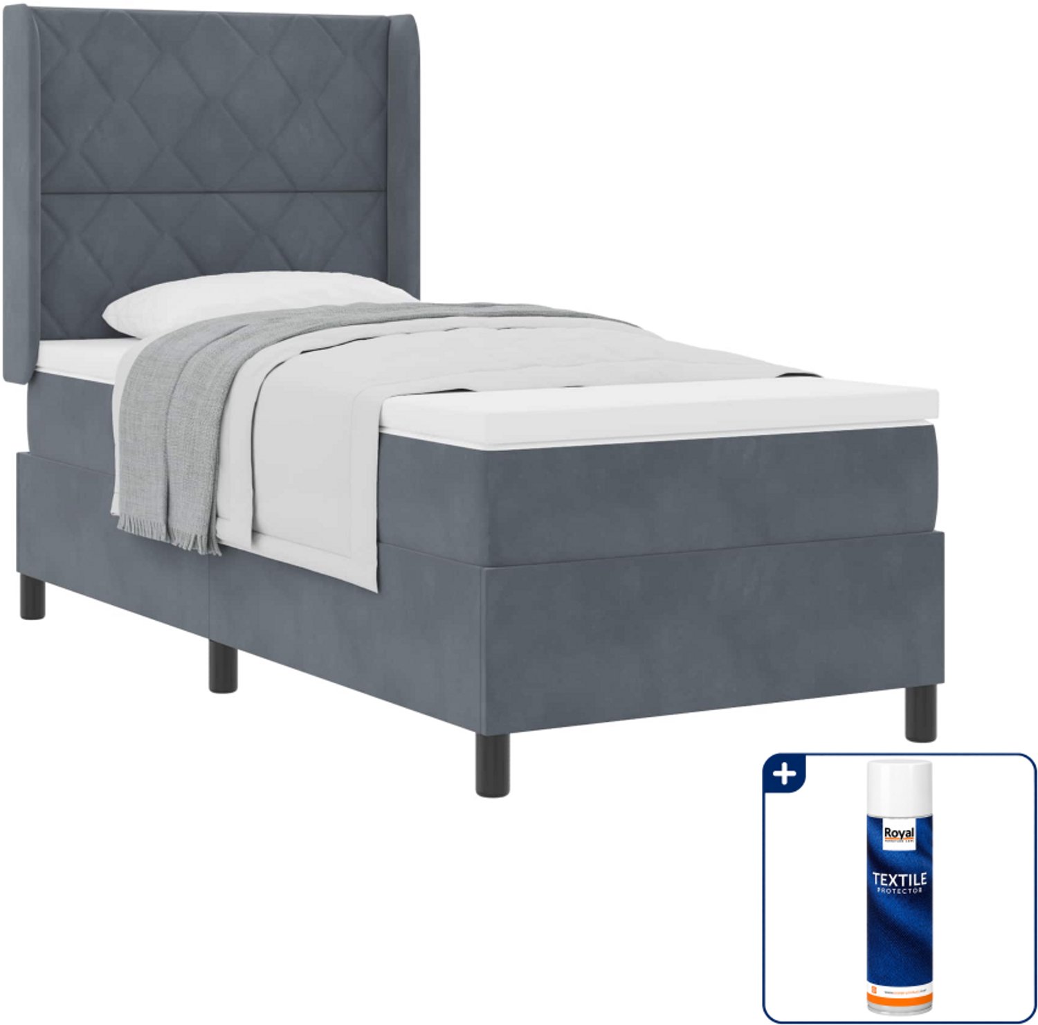 vidaXL boxspringbed - 90 x 190 cm - donkergrijs - Inclusief textielbeschermer 500 ml