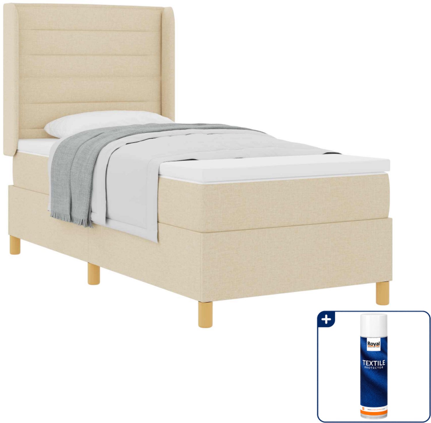 vidaXL boxspringbed - 80 x 200 cm - stof - crème - Inclusief textielbeschermer 500 ml