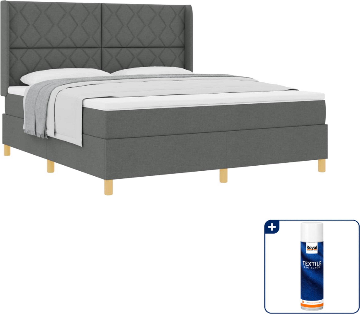 vidaXL Kingsize boxspringbed - 180 x 200 cm - donkergrijs - Inclusief textielbeschermer 500 ml