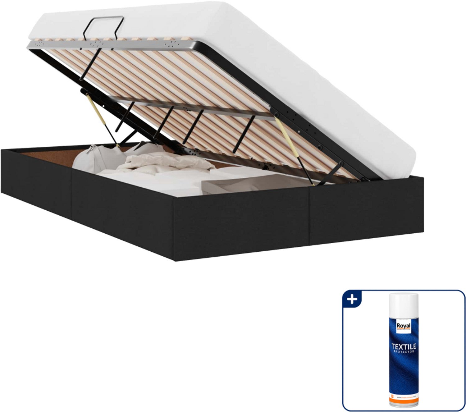 vidaXL ottoman bedframe met opslag - 120 x 200 cm - stof - zwart - Inclusief textielbeschermer 500 ml